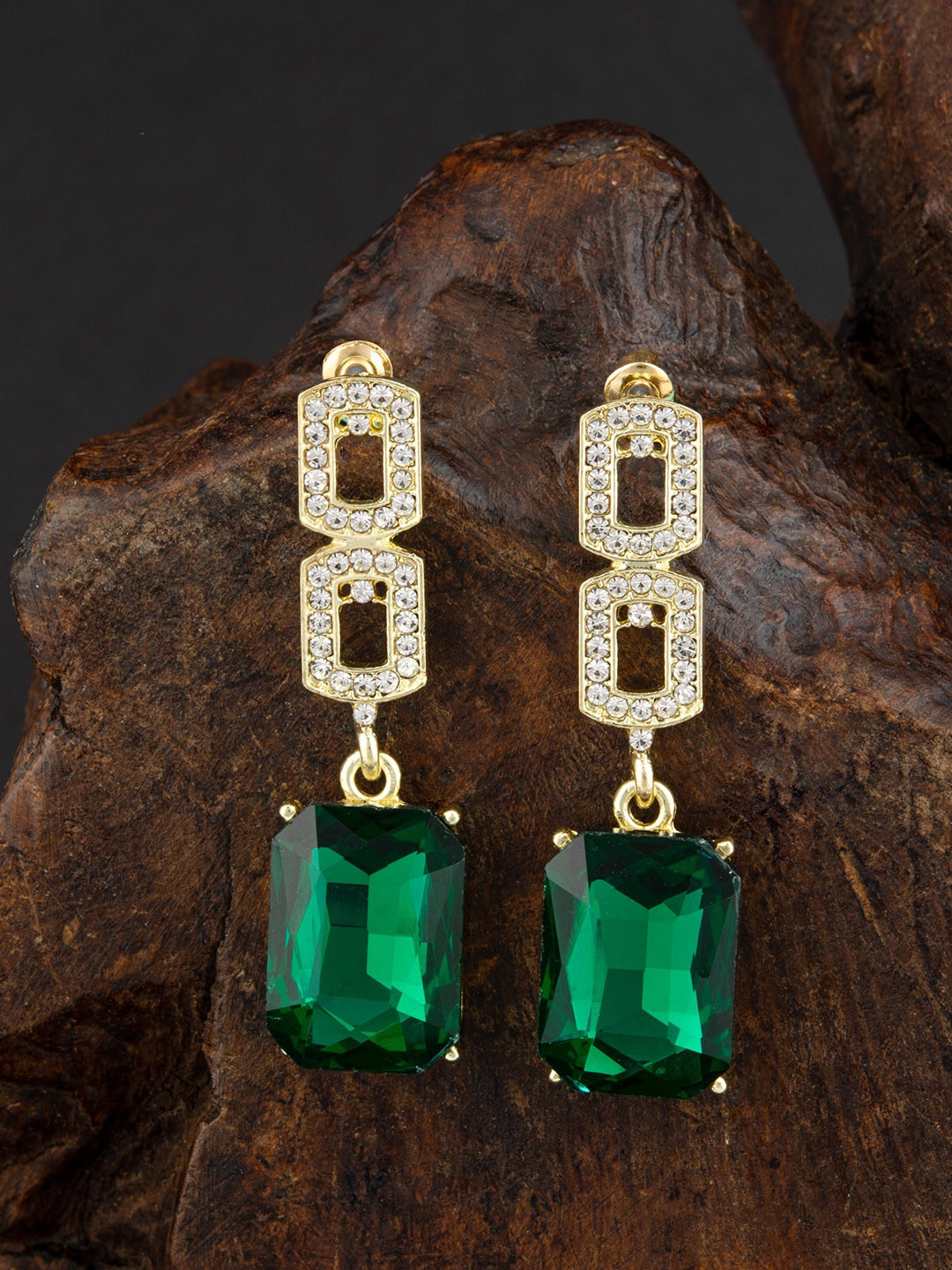

E2O Gold Plated Contemporary Drop Earrings, Green