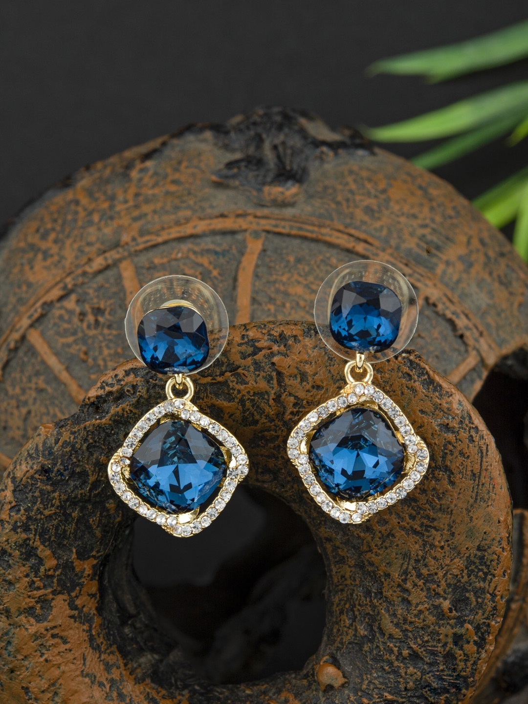 

E2O Gold Plated Contemporary Drop Earrings, Blue