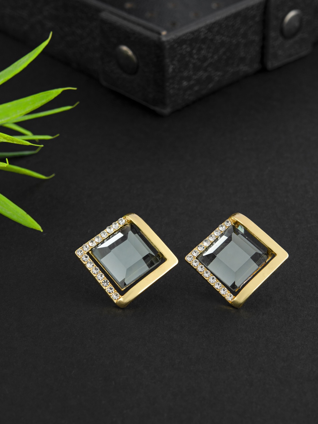 

E2O Gold Plated Geometric Studs Earrings, Blue