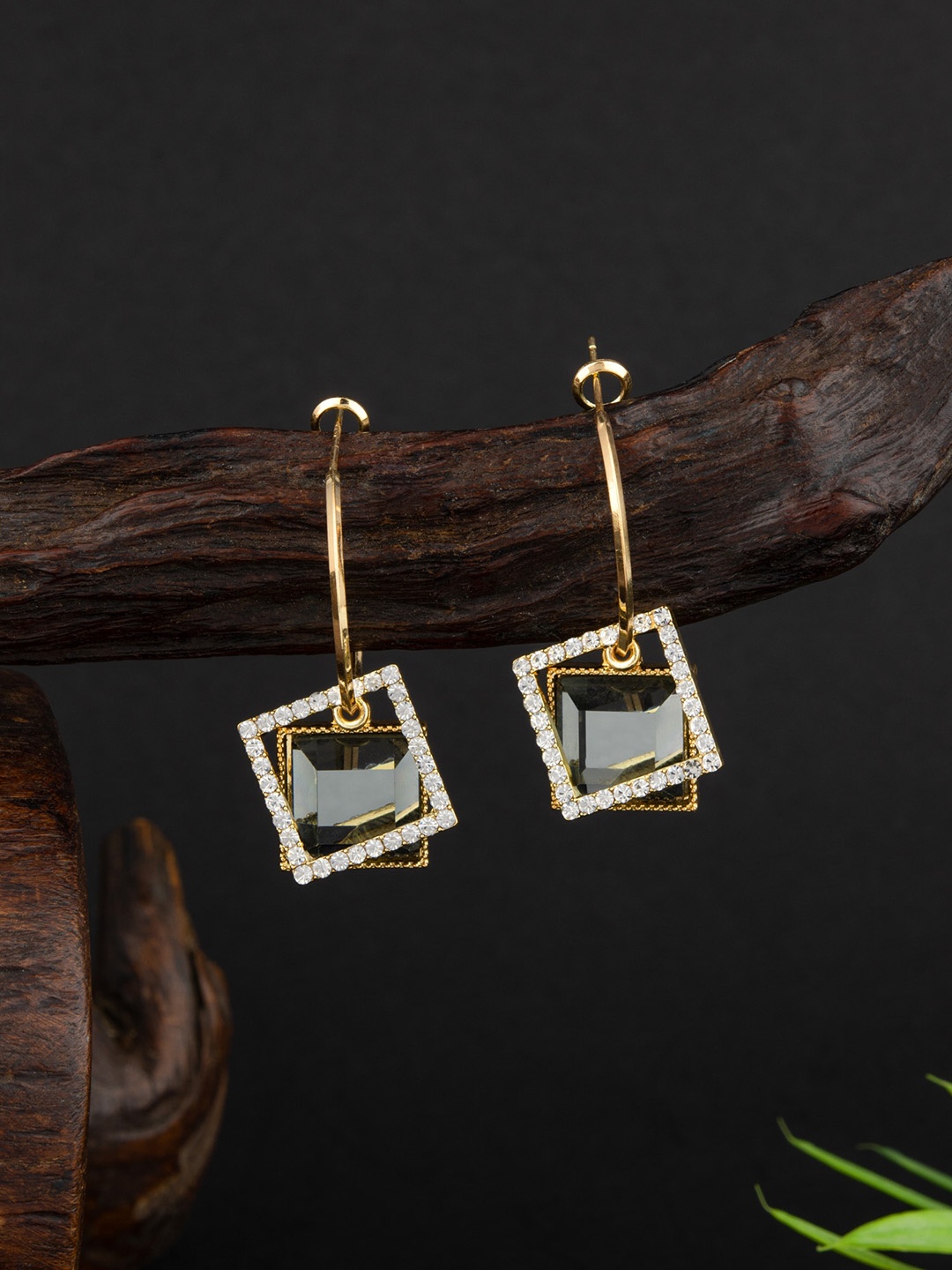 

E2O Gold Plated Contemporary Drop Earrings, Black