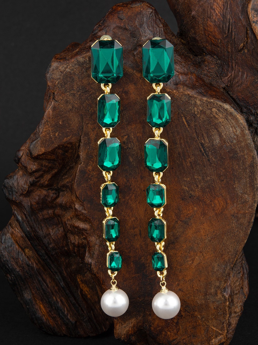 

E2O Gold Plated Contemporary Drop Earrings, Green
