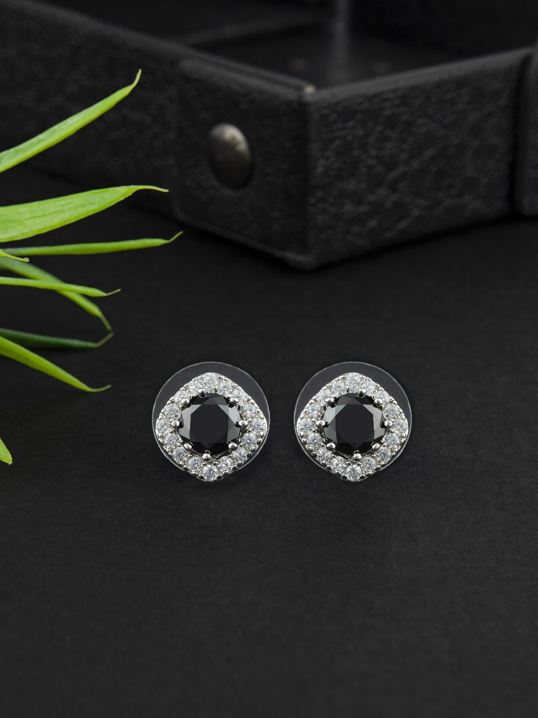 

E2O Silver Plated Contemporary Studs Earrings, Black