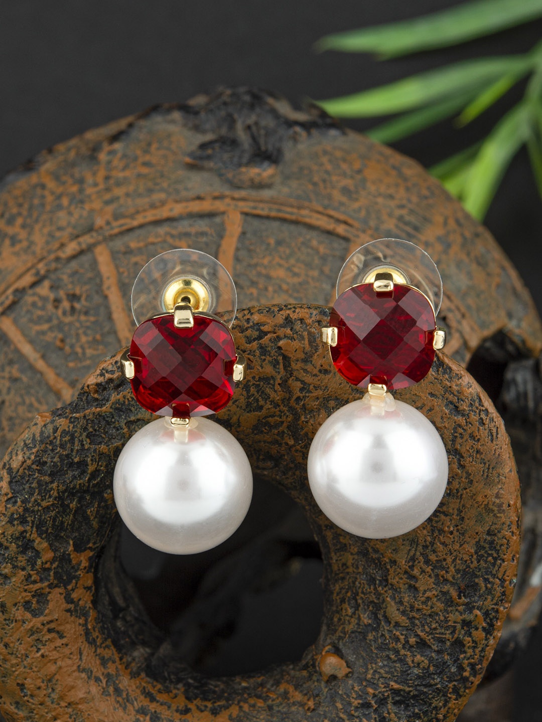 

E2O Gold Plated Contemporary Drop Earrings, Red