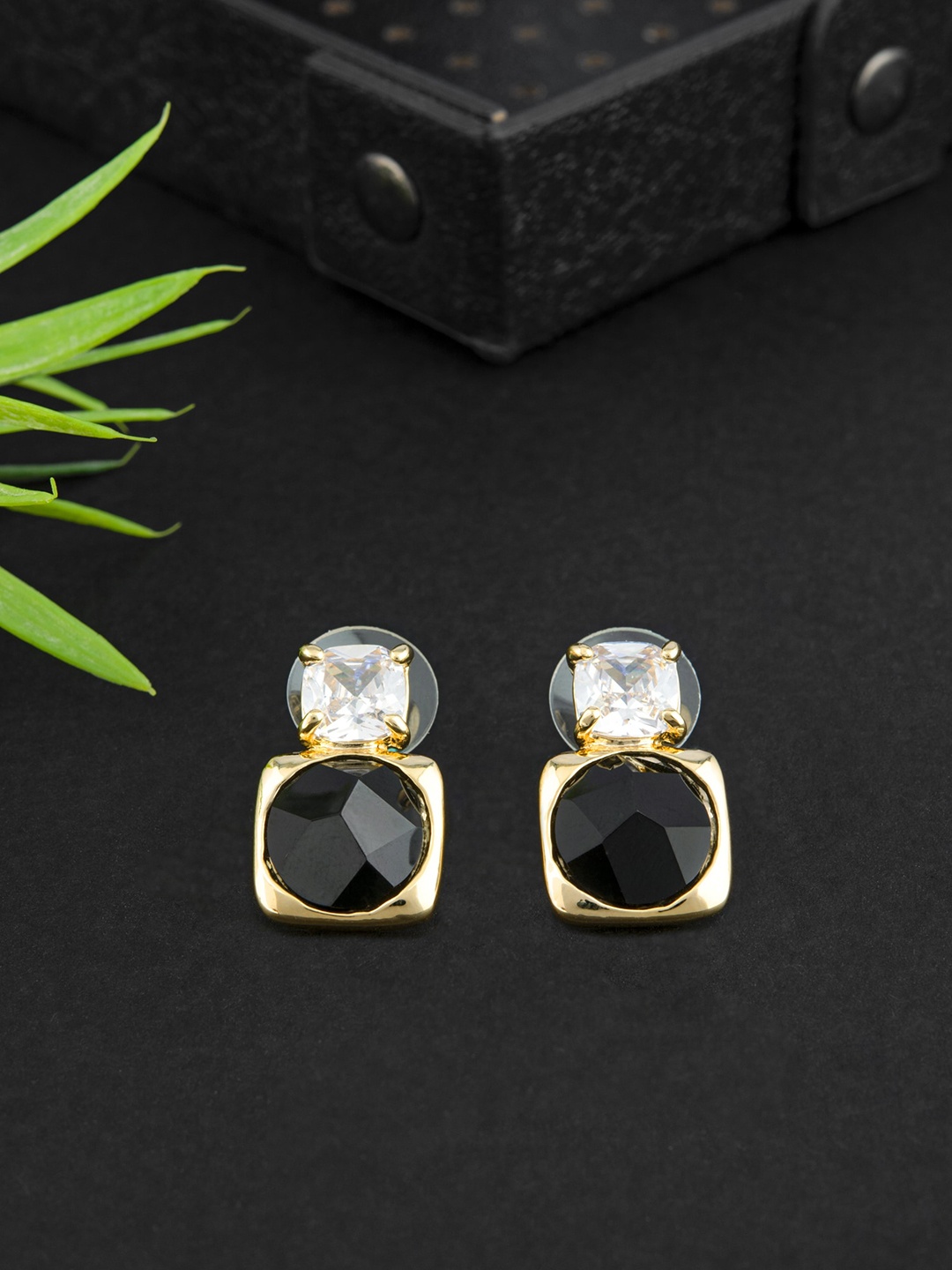 

E2O Gold Plated Contemporary Studs Earrings, Black