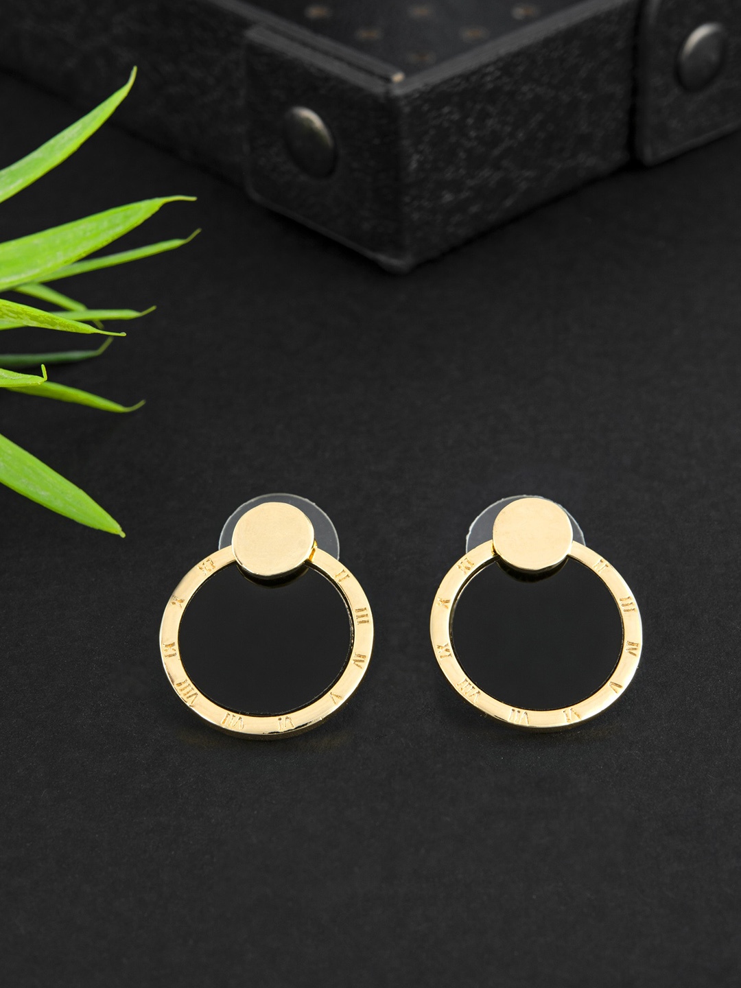 

E2O Gold Plated Contemporary Drop Earrings, Black