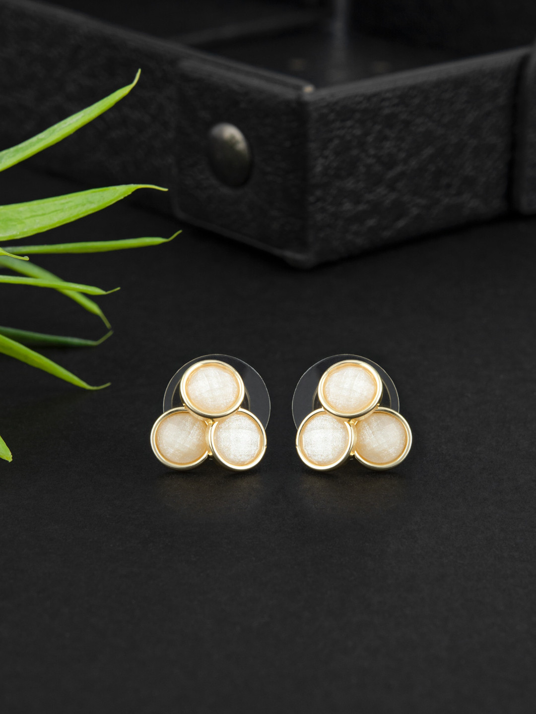

E2O Gold-Plated Contemporary Studs Earrings, White