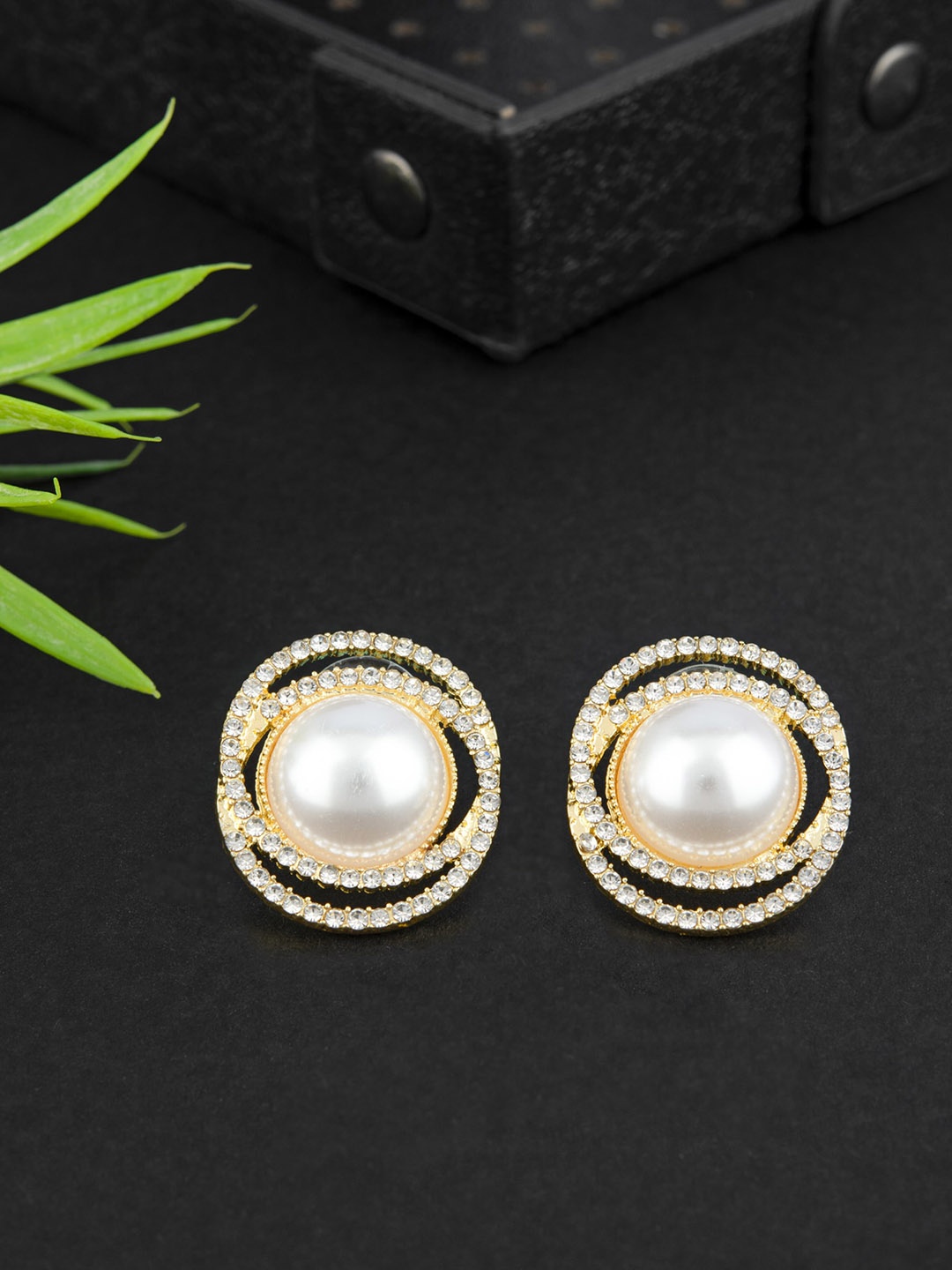 

E2O Gold-Plated Contemporary Studs Earrings, White