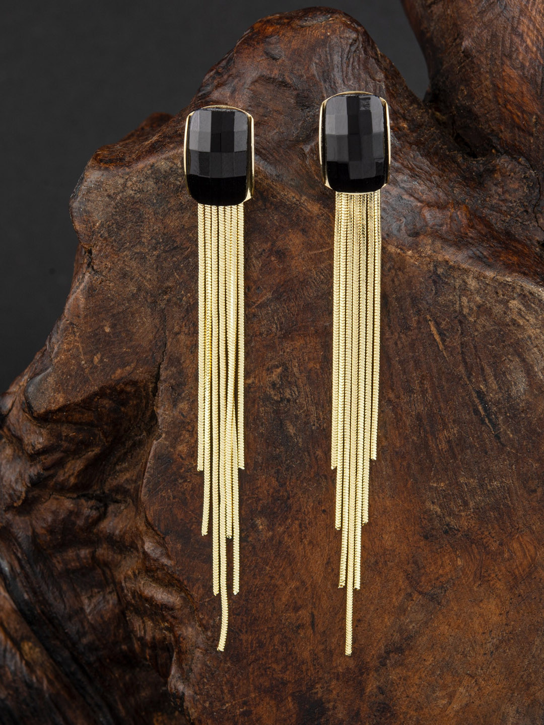 

E2O Gold-Plated Contemporary Drop Earrings, Black