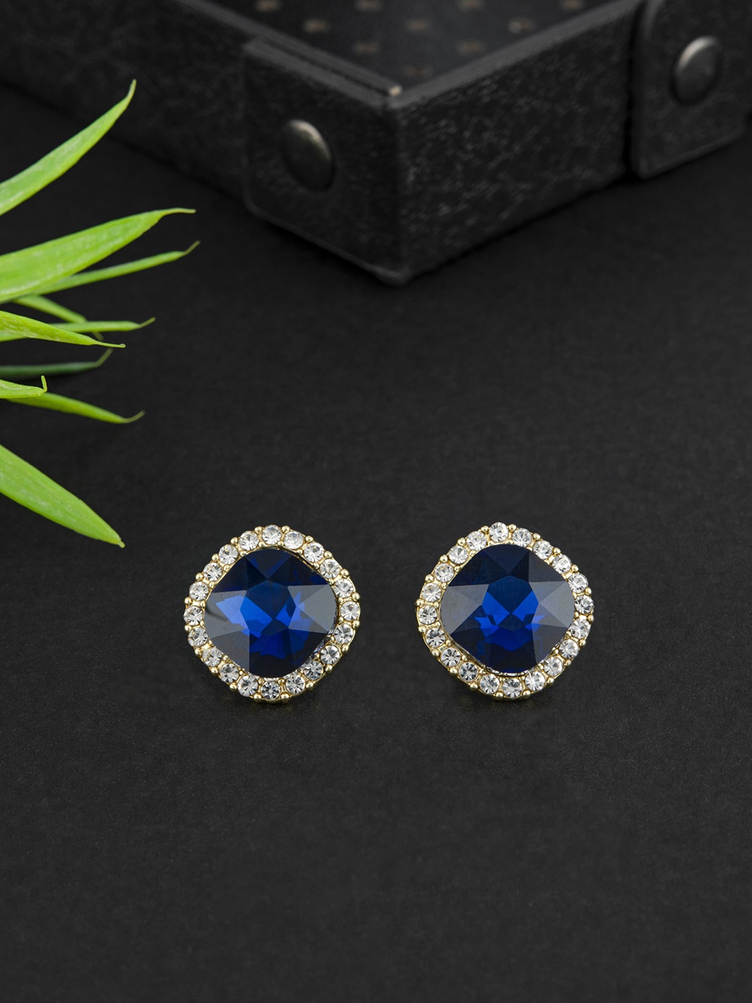 

E2O Gold-Plated Contemporary Studs Earrings, Blue