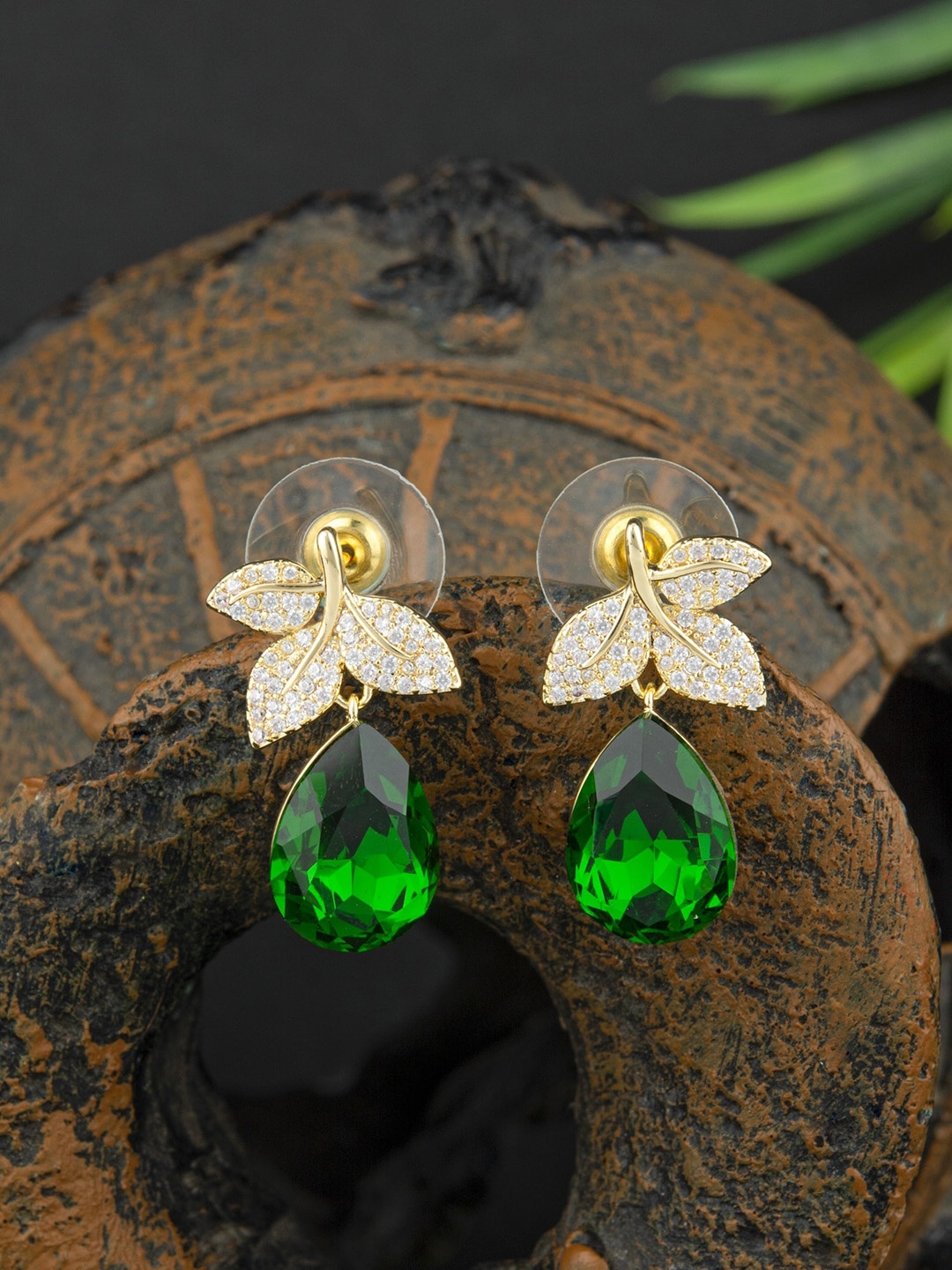 

E2O Gold-Plated Contemporary Drop Earrings, Green