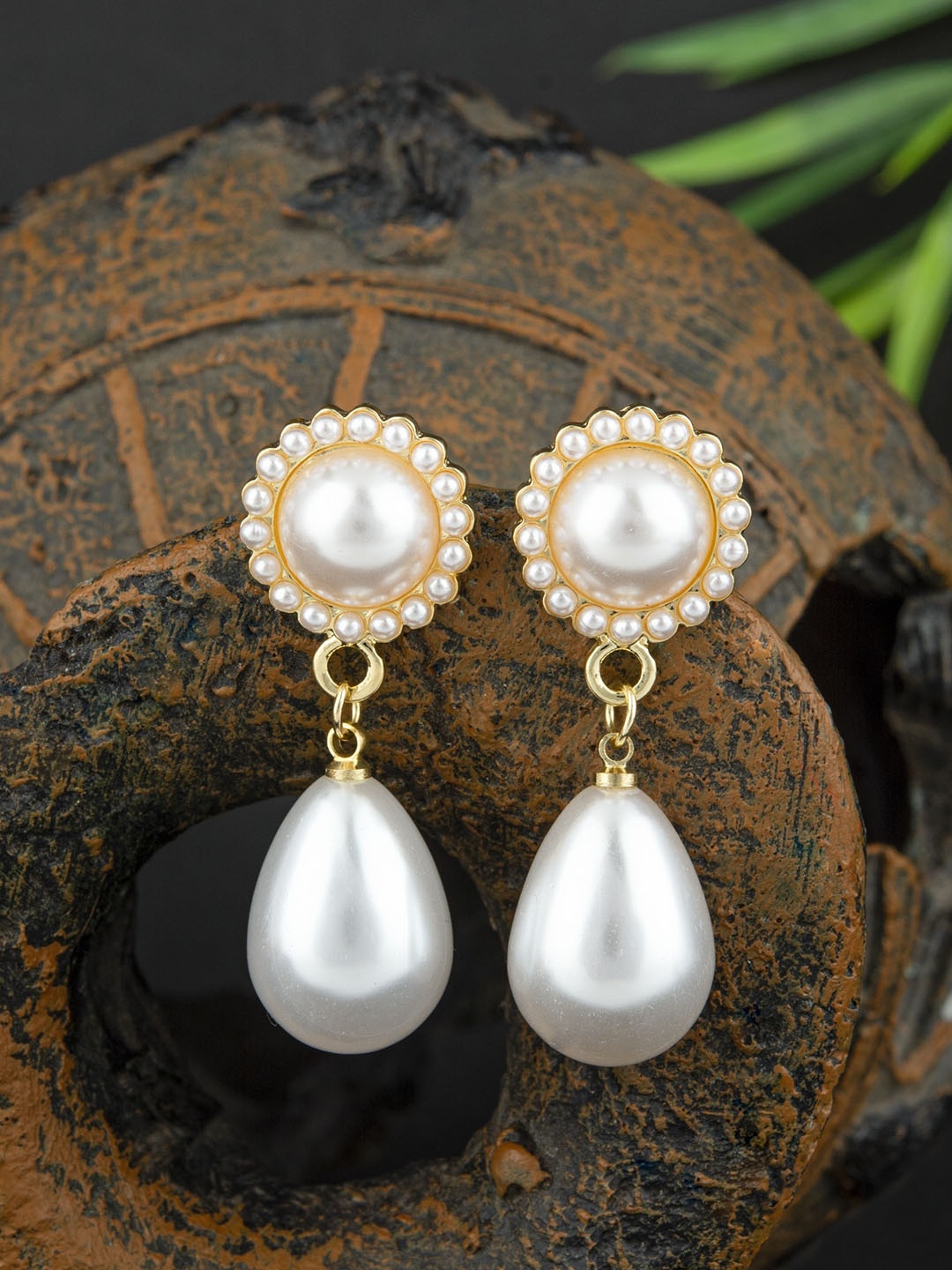 

E2O Gold-Plated Contemporary Drop Earrings, White