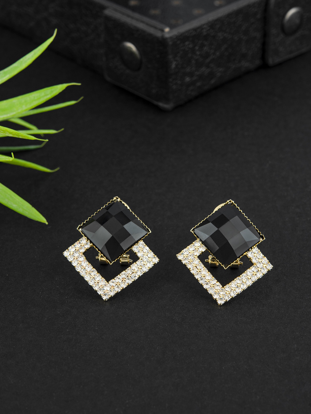 

E2O Gold-Plated Contemporary Studs Earrings, Black
