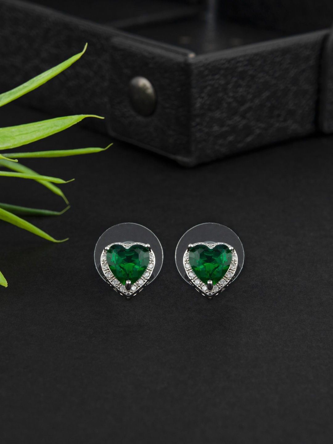 

E2O Gold-Plated Contemporary Studs Earrings, Green