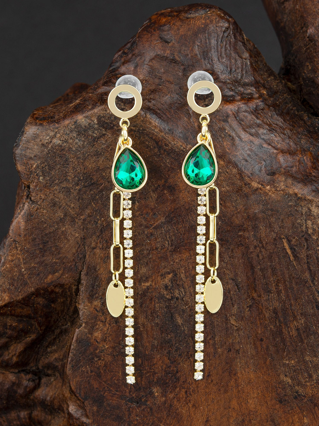 

E2O Gold-Plated Contemporary Drop Earrings, Green