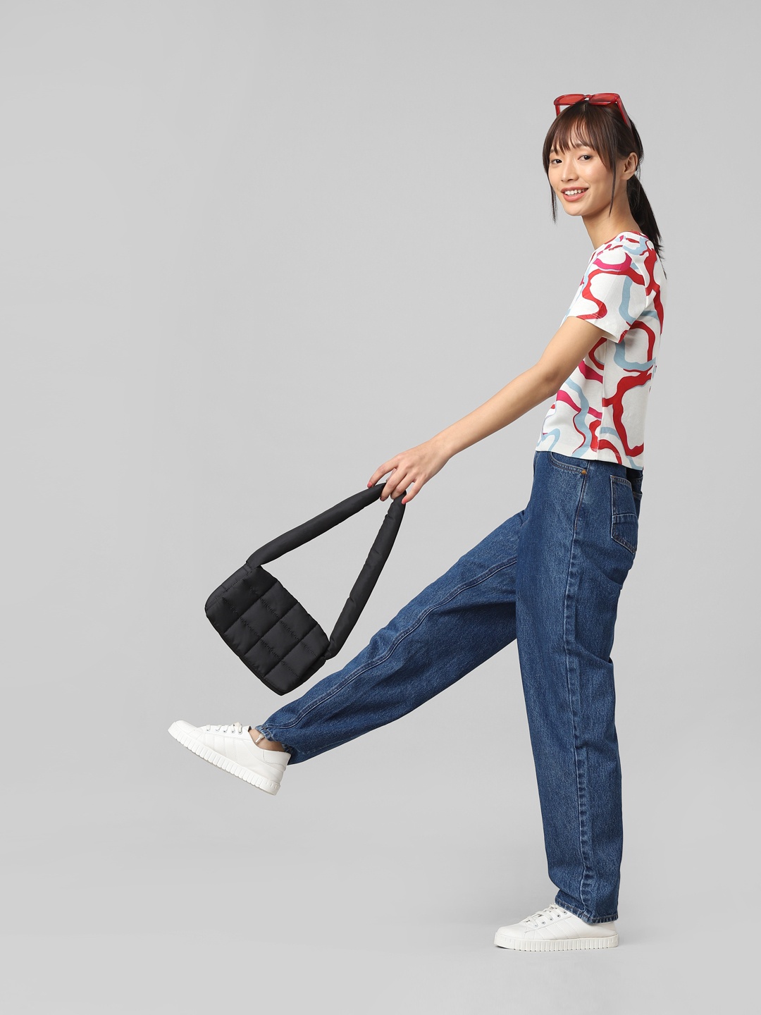 

ONLY Women Relaxed Fit High-Rise Stretchable Cotton Jeans, Blue