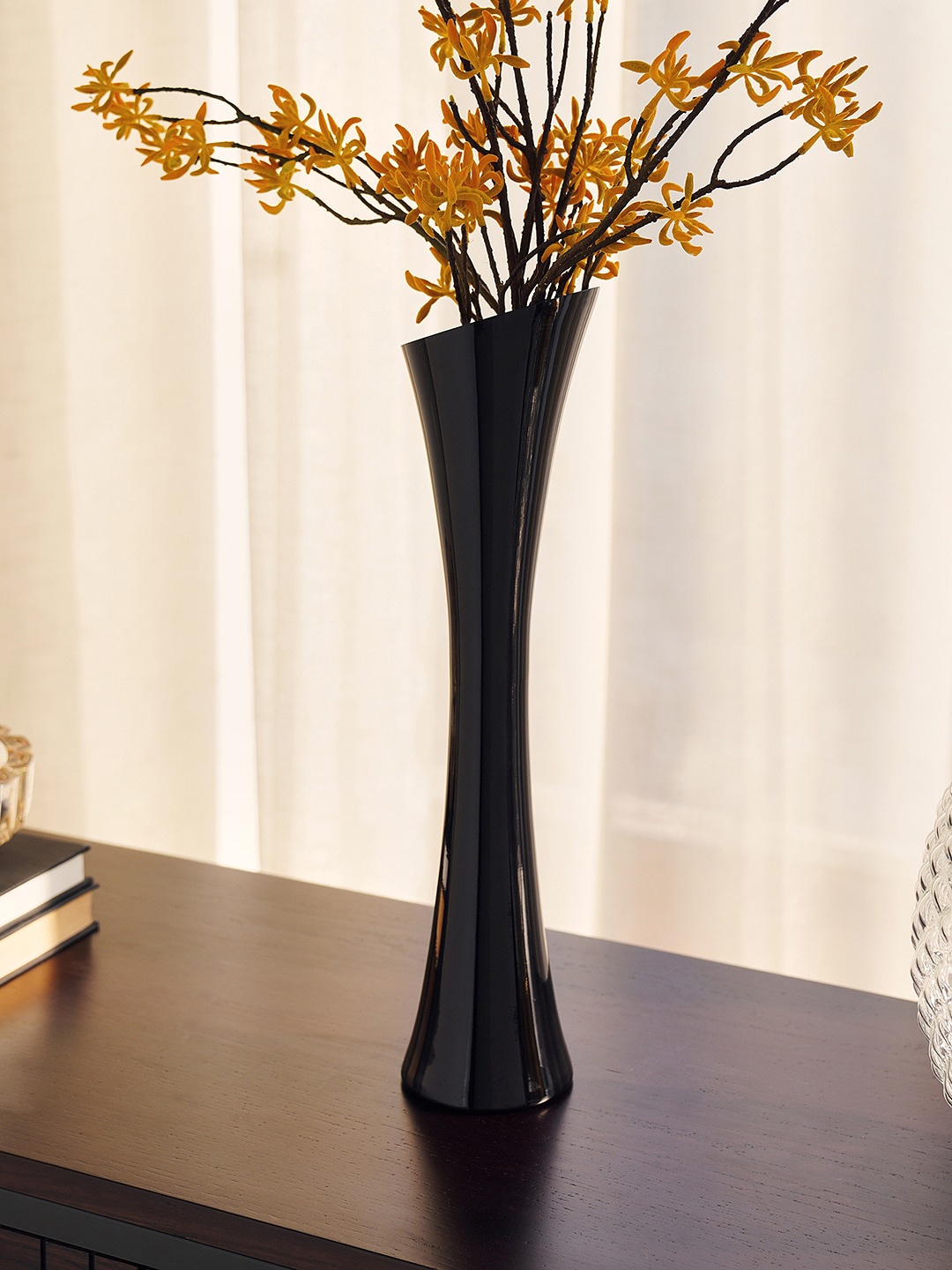 

Pure Home and Living Black Glossy Trumpet Glass Vase