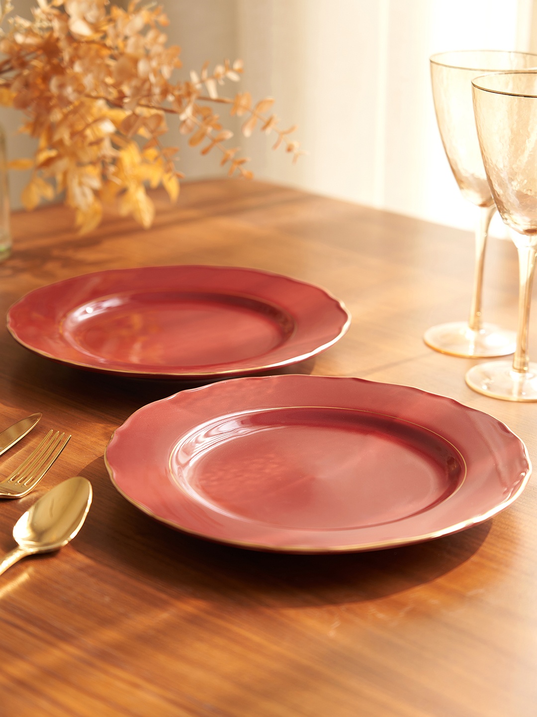 

Pure Home and Living Set of 2 Ruby Red Ceramic Dinner Plates