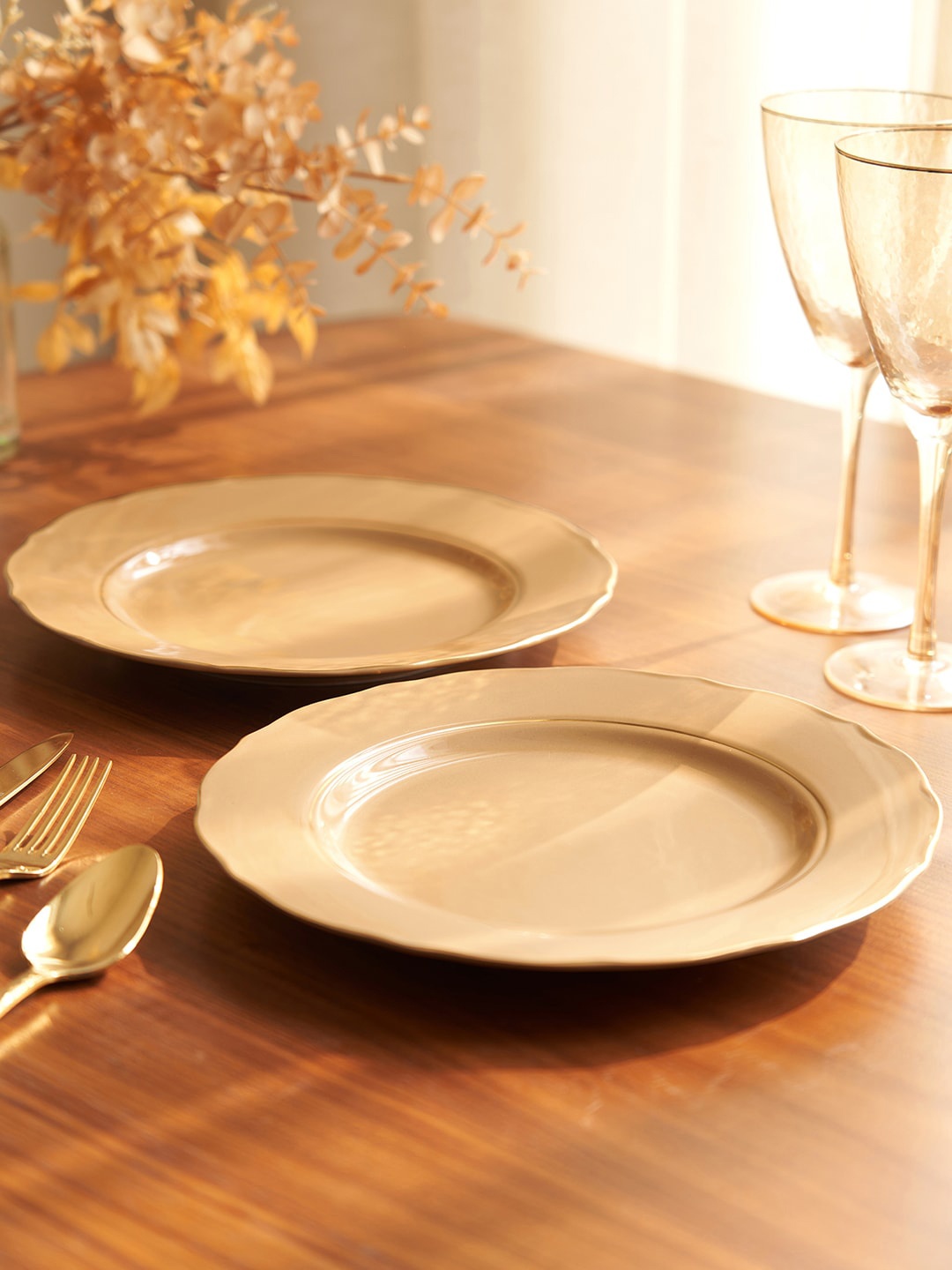 

Pure Home and Living Set of 2 Mustard Ceramic Dinner Plates, Yellow