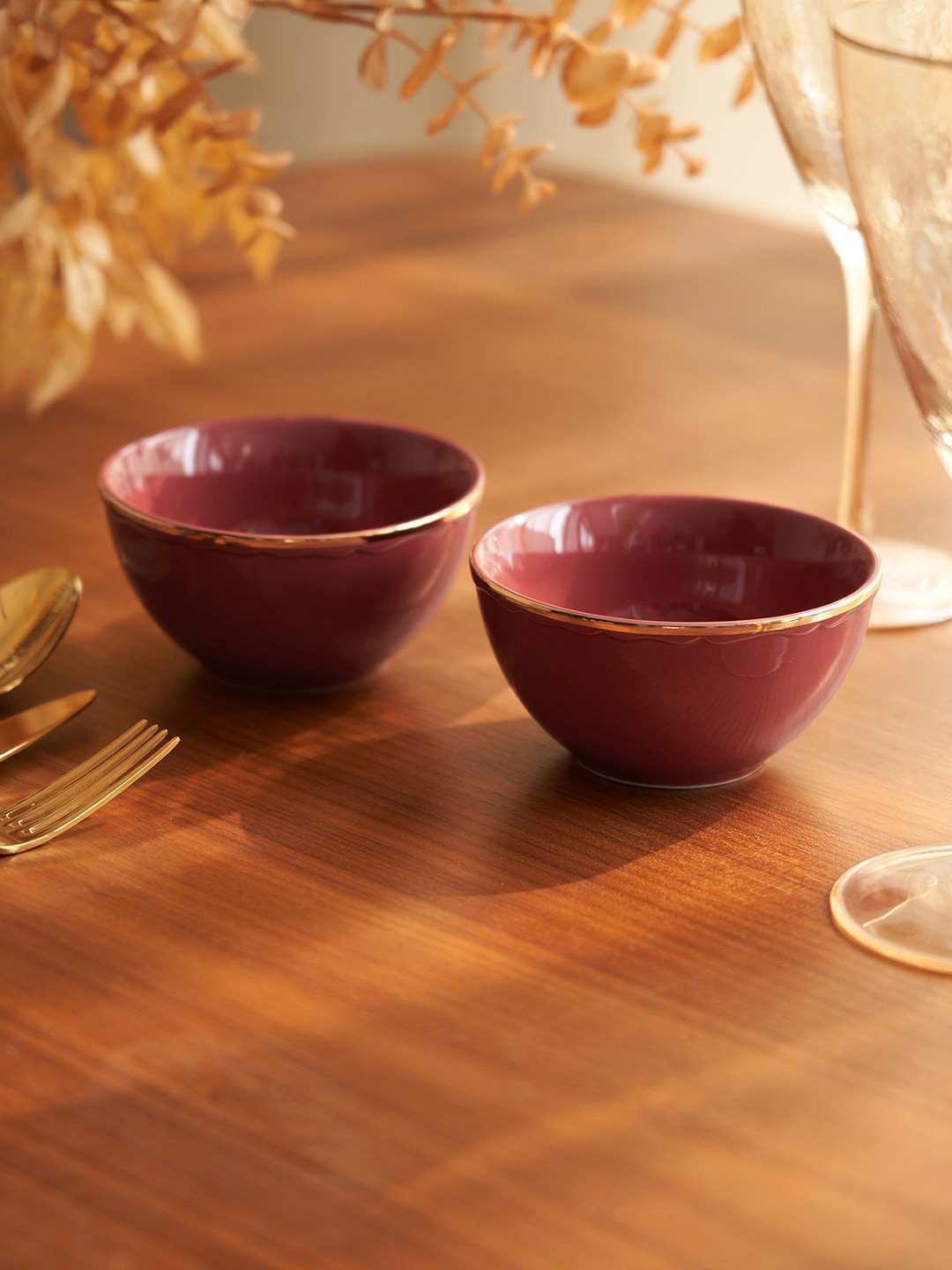

Pure Home and Living Set of 2 Ruby Red Ceramic Side Bowls