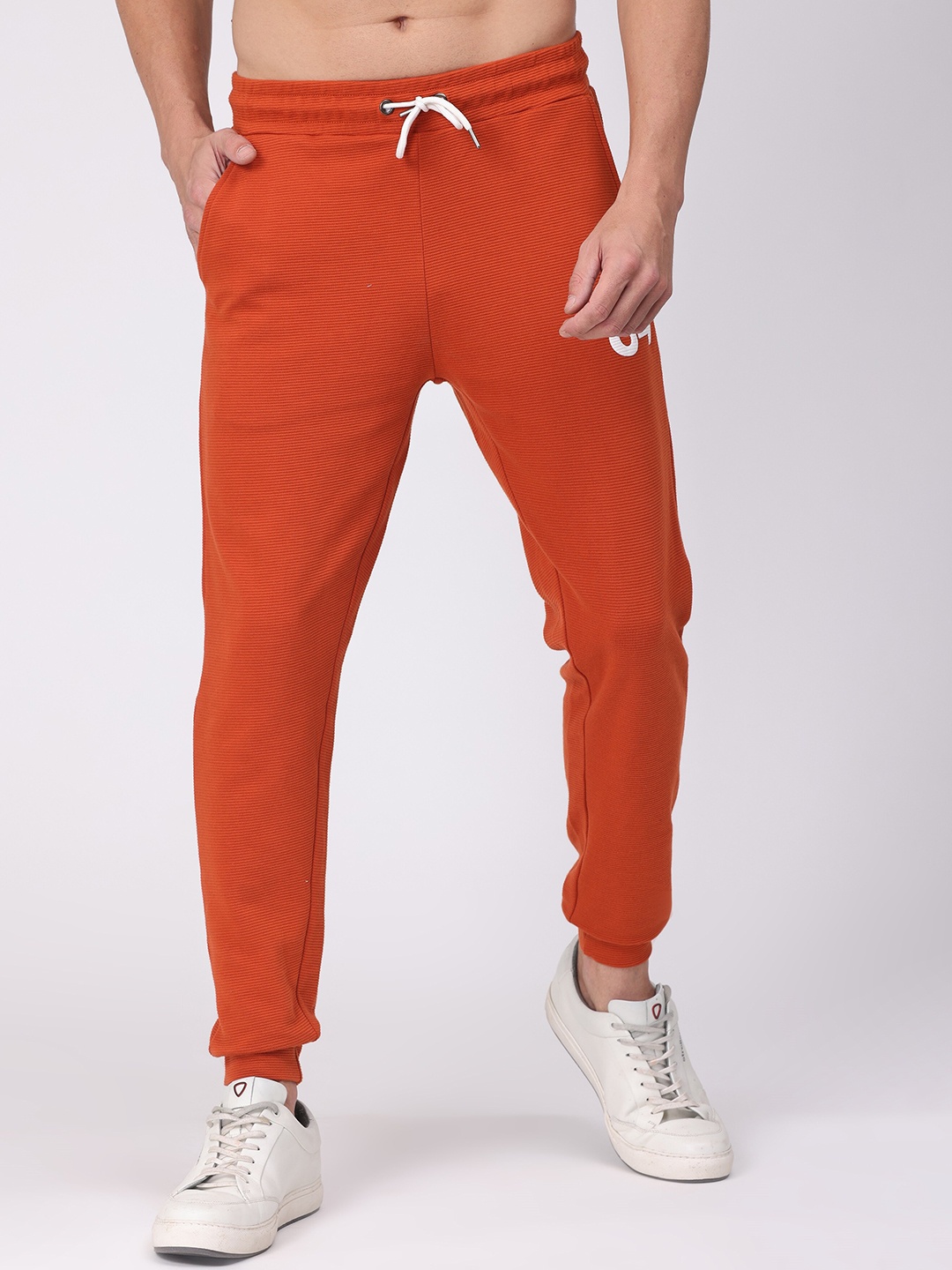 

POLONIUM Men Cotton Joggers, Rust