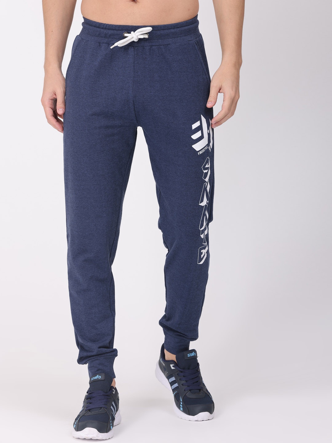 

POLONIUM Men Cotton Joggers, Blue