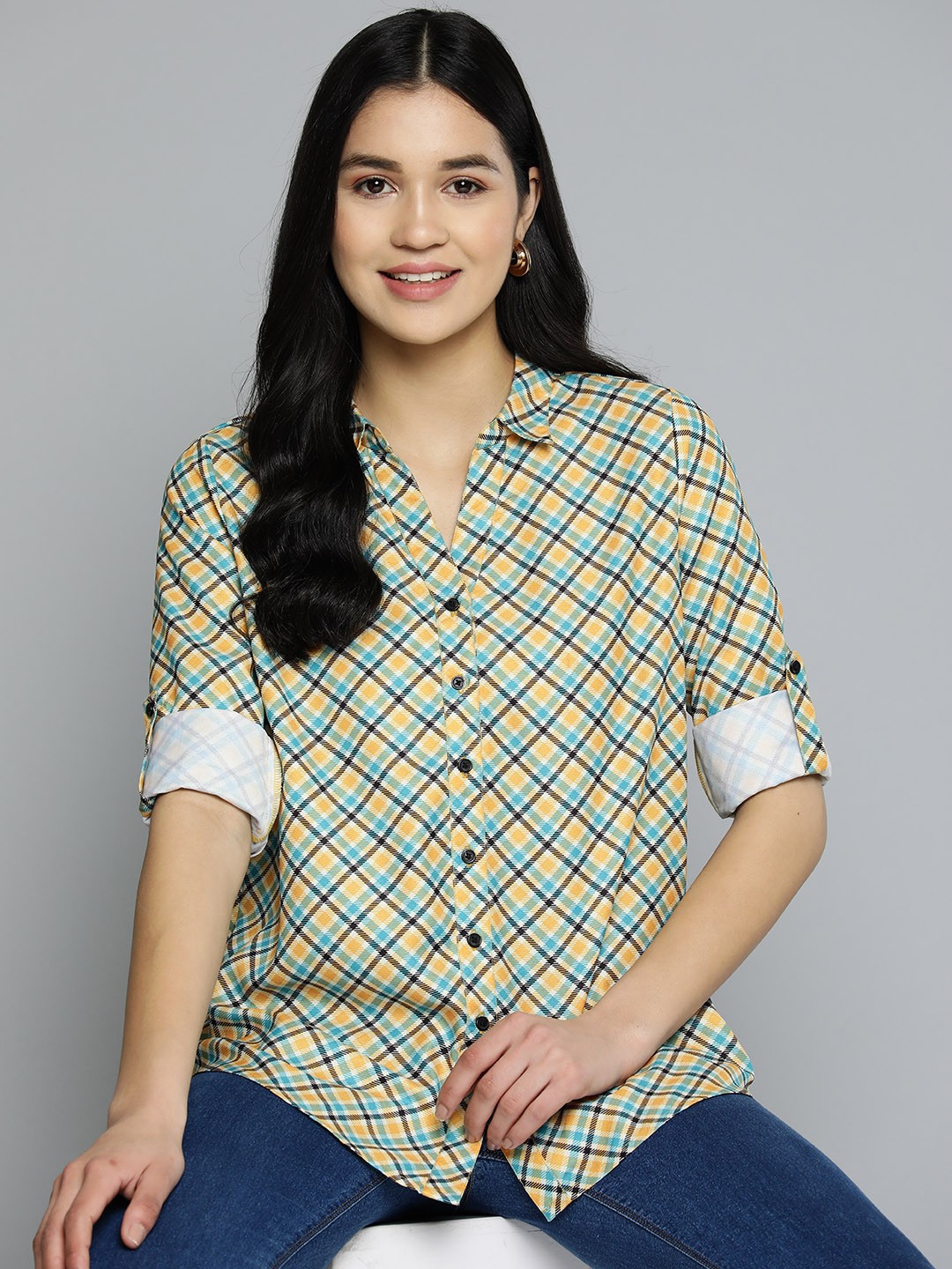 

HERE&NOW Women Classic Checked Casual Shirt, Yellow