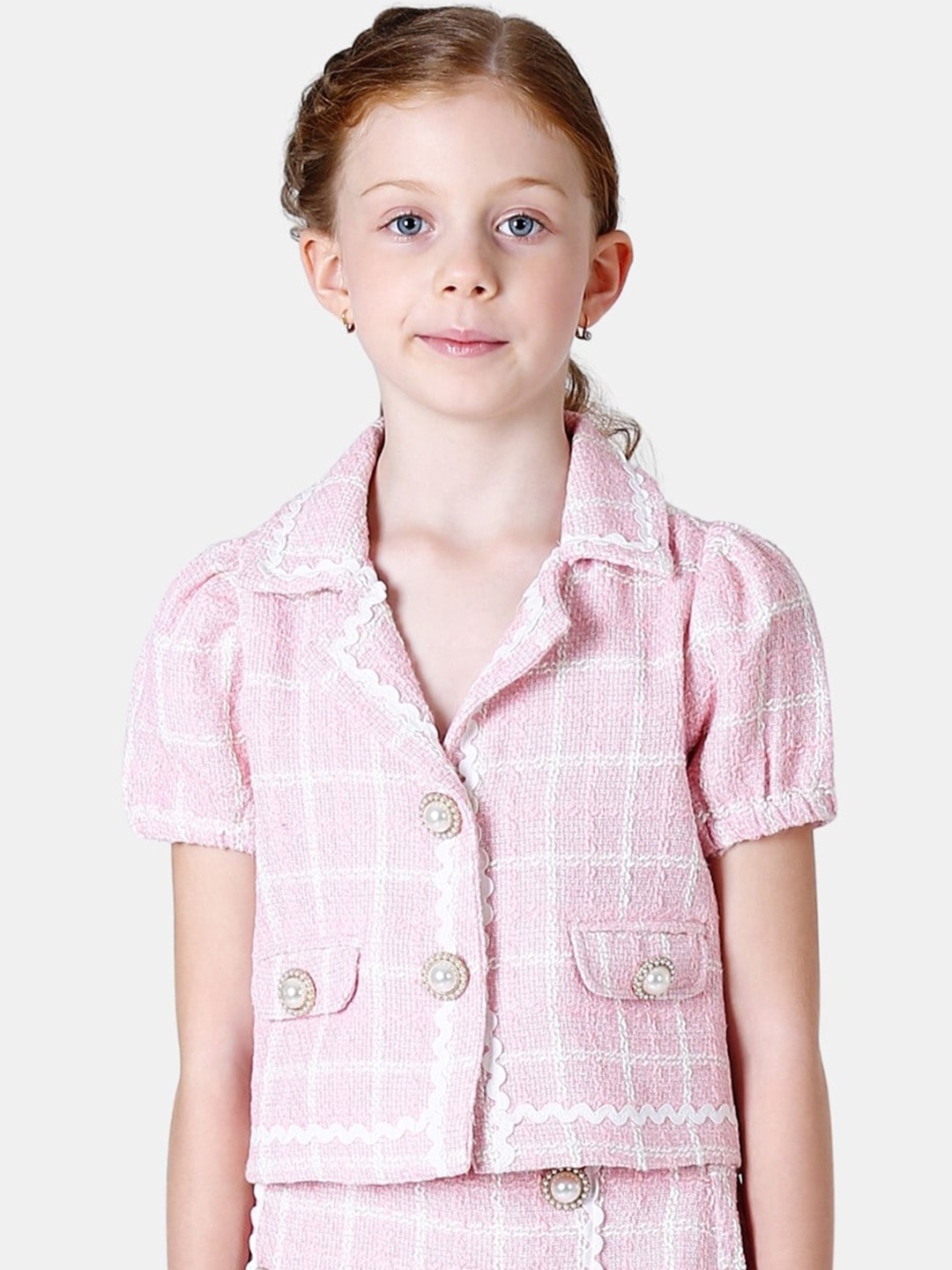 

One Friday Girls Checked Tailored Jacket, Pink