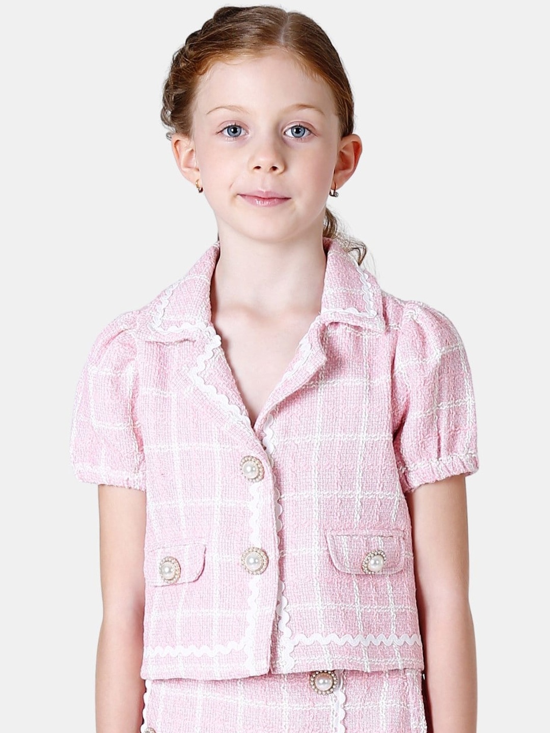 

One Friday Girls Checked Tailored Jacket, Pink