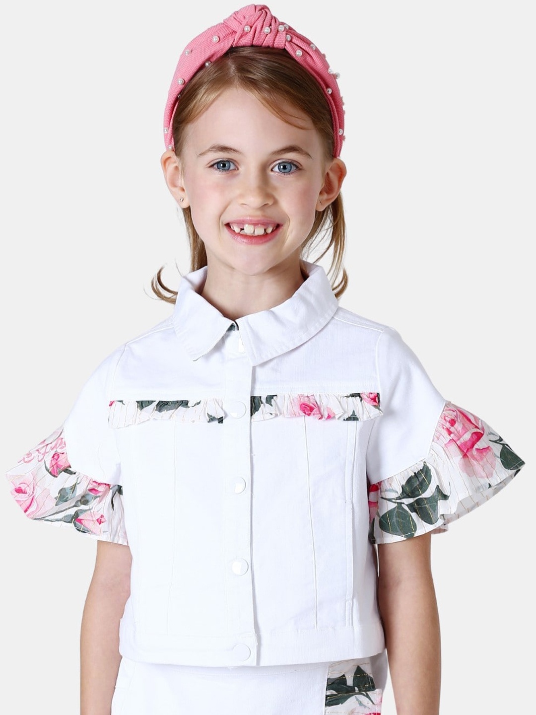 

One Friday Girls Cotton Denim Jacket, Off white