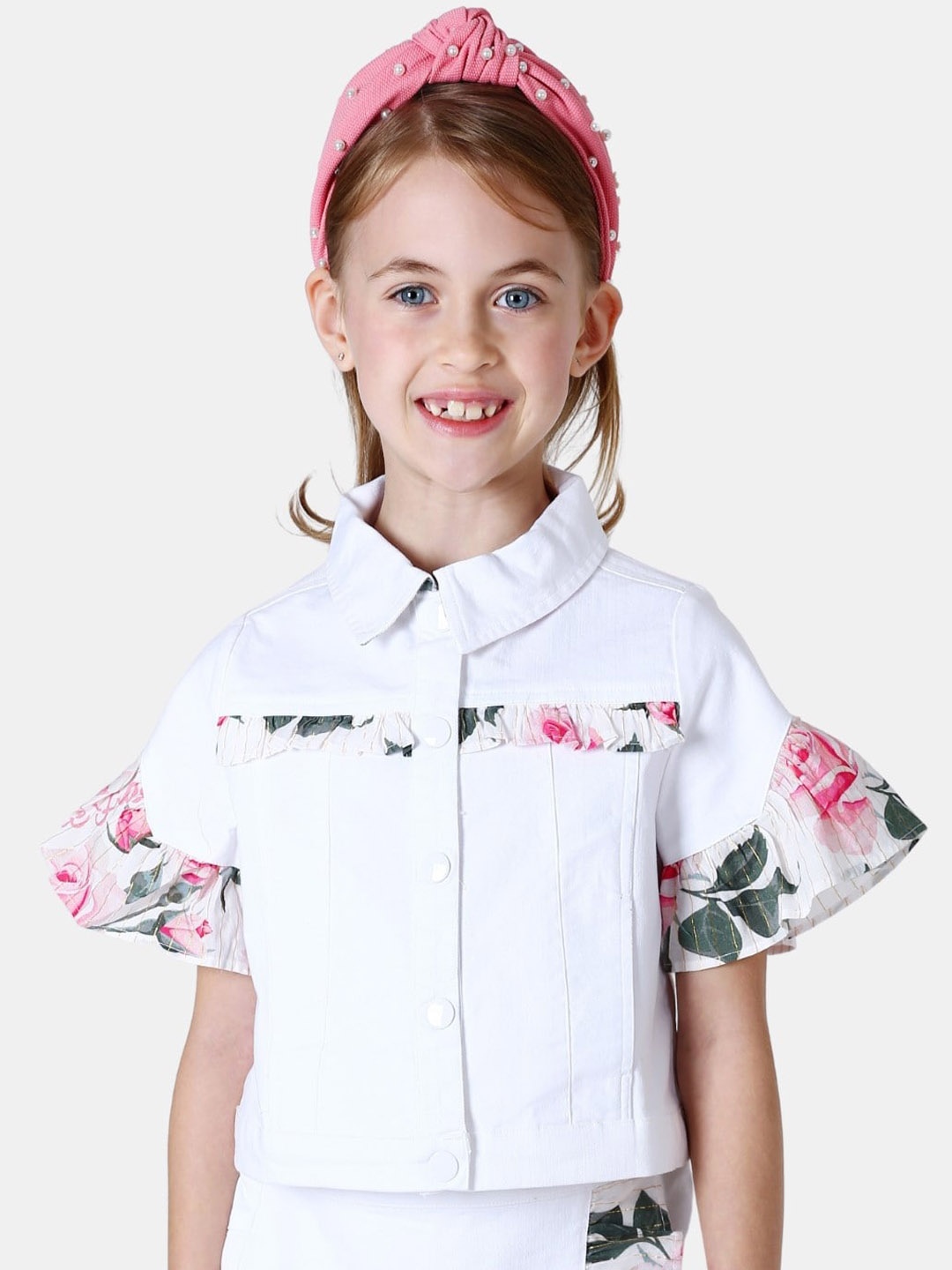

One Friday Girls Cotton Denim Jacket, Off white