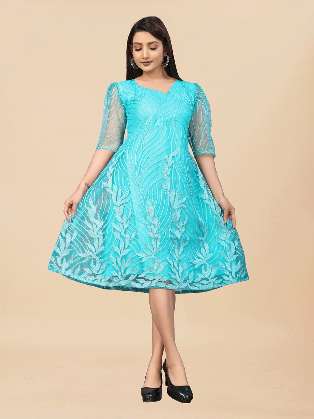 

APNISHA Embellished A-Line Dress, Blue