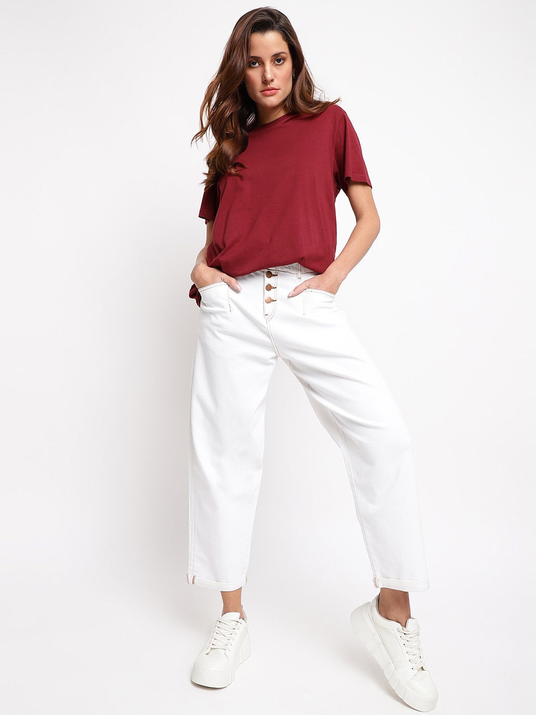 

TALES & STORIES Women Relaxed Fit Cotton Jeans, White