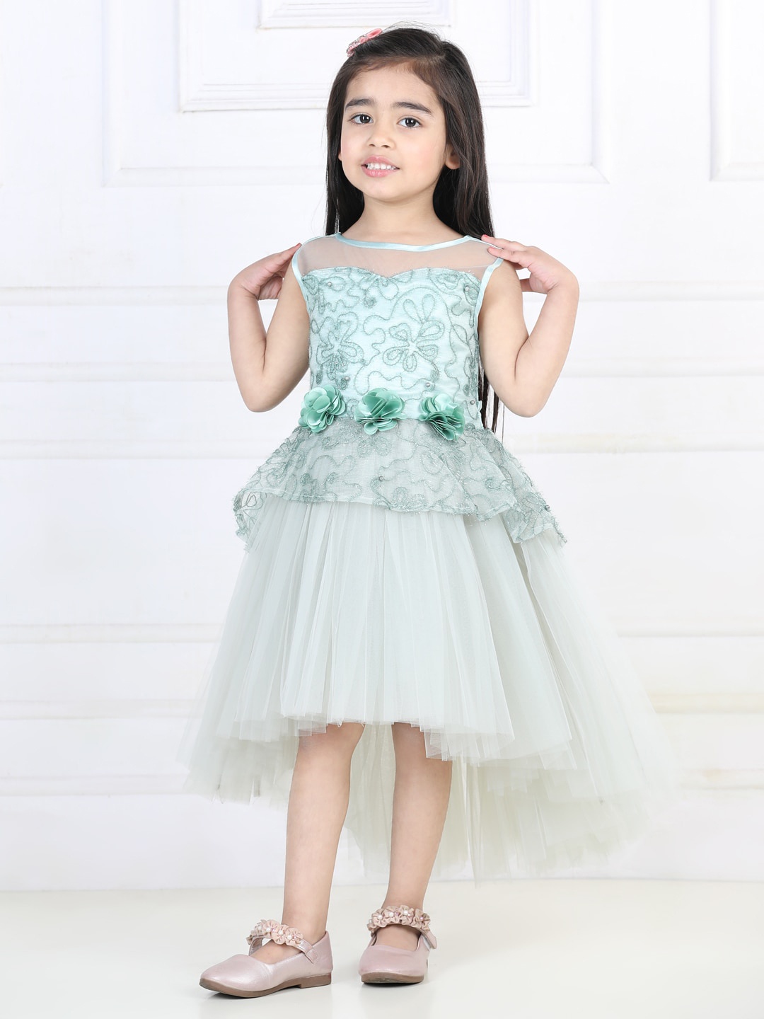 

Toy Balloon kids Girls Embellished Net Tulle Fit & Flare Dress, Sea green