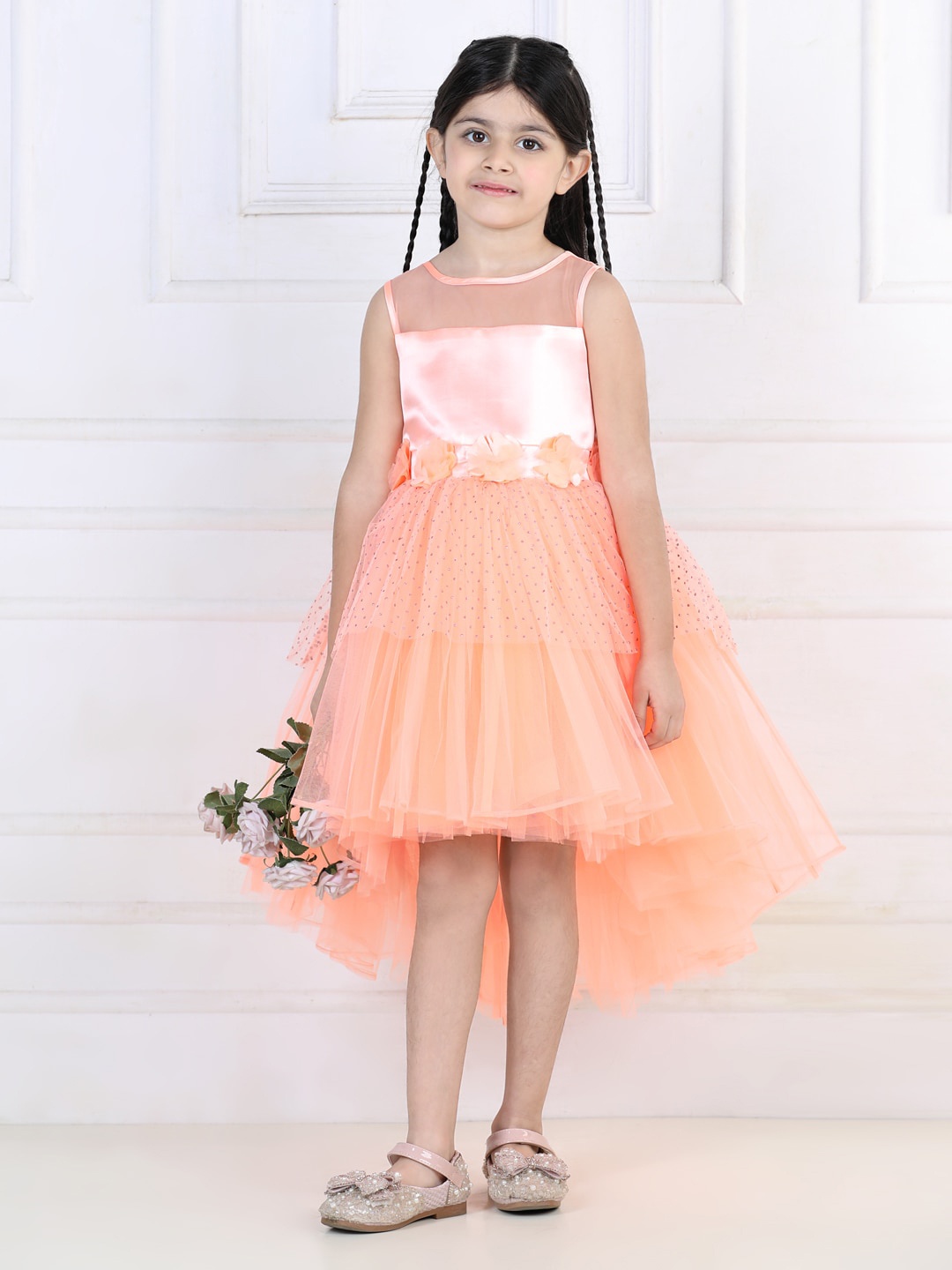 

Toy Balloon kids Girls Embellished Net Fit & Flare Dress, Peach