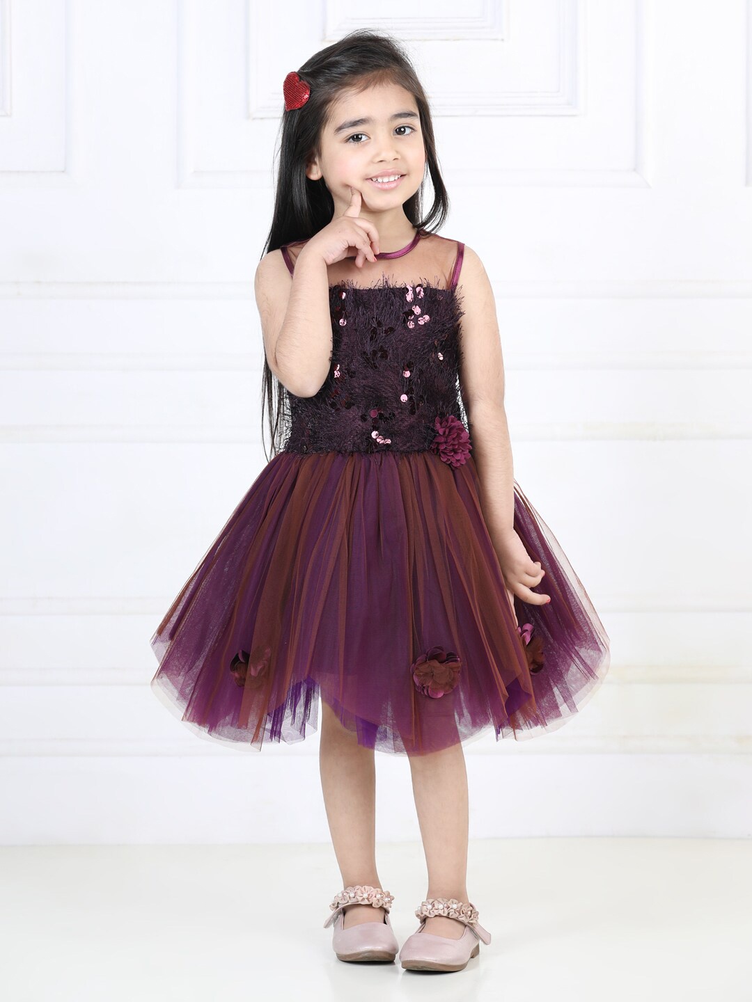 

Toy Balloon kids Girls Embellished Net Fit & Flare Dress, Maroon