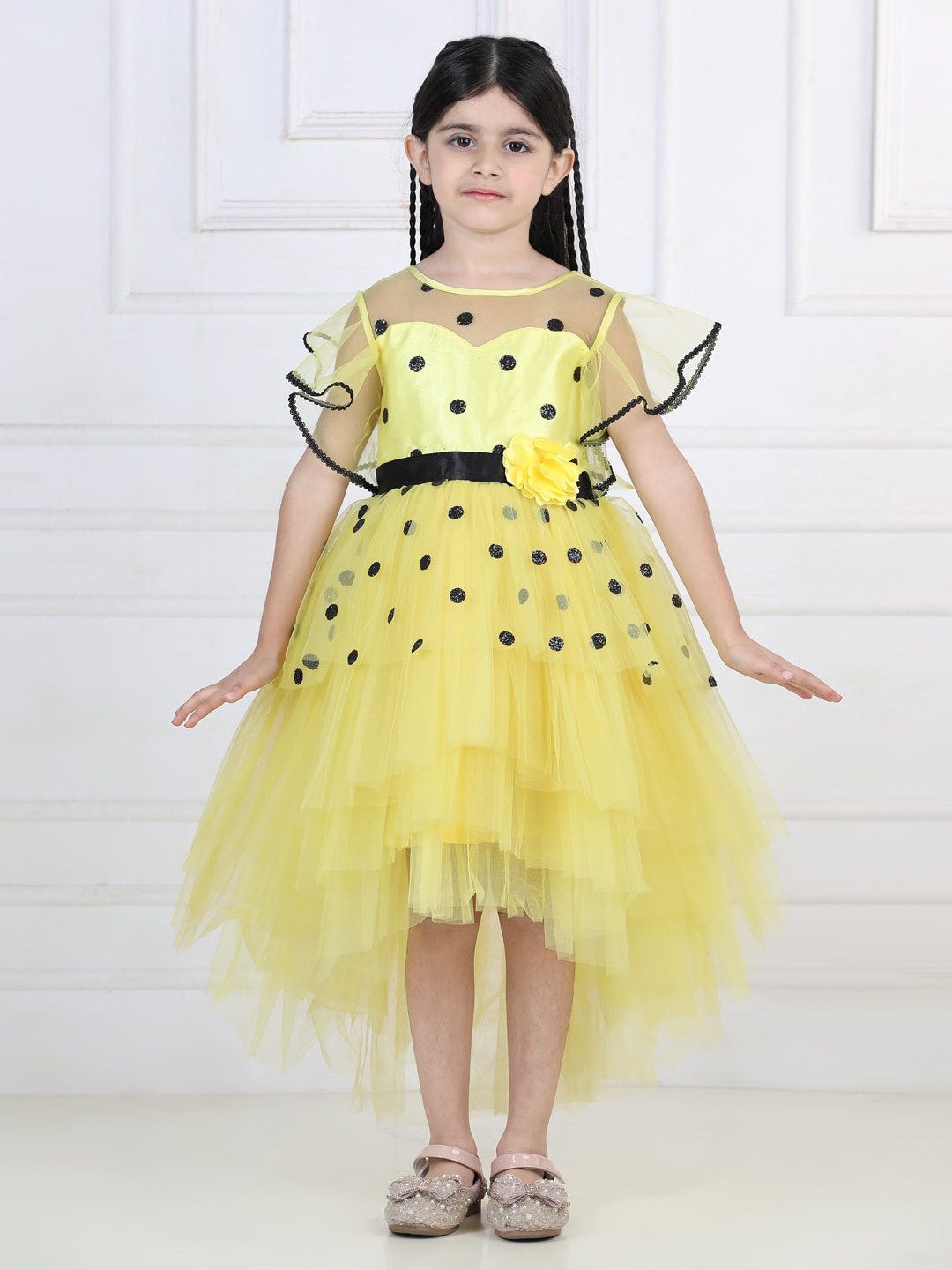 

Toy Balloon kids Girls High-Low Embellished Net Fit & Flare Dress, Yellow