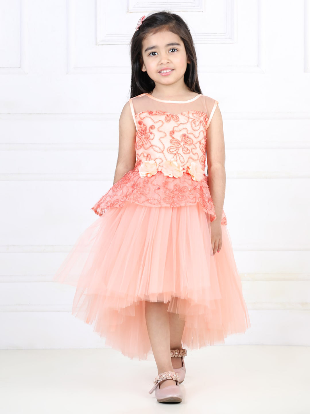 

Toy Balloon kids Girls Embellished Net Fit & Flare Dress, Peach