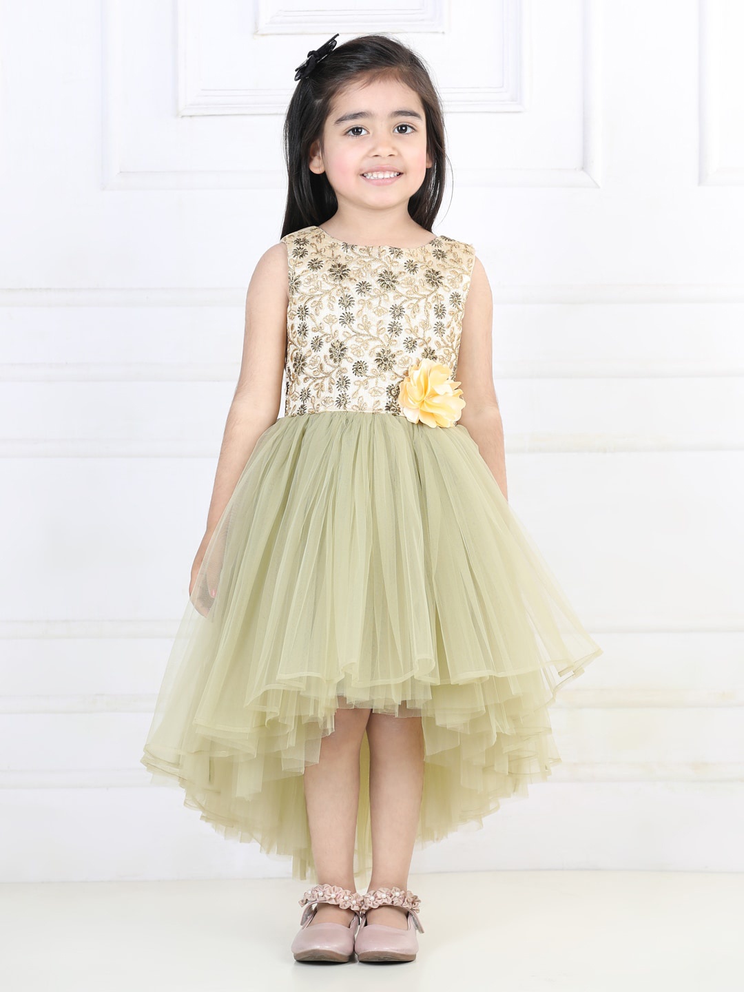 

Toy Balloon kids Girls Floral Self Design Net Fit & Flare Dress, Green