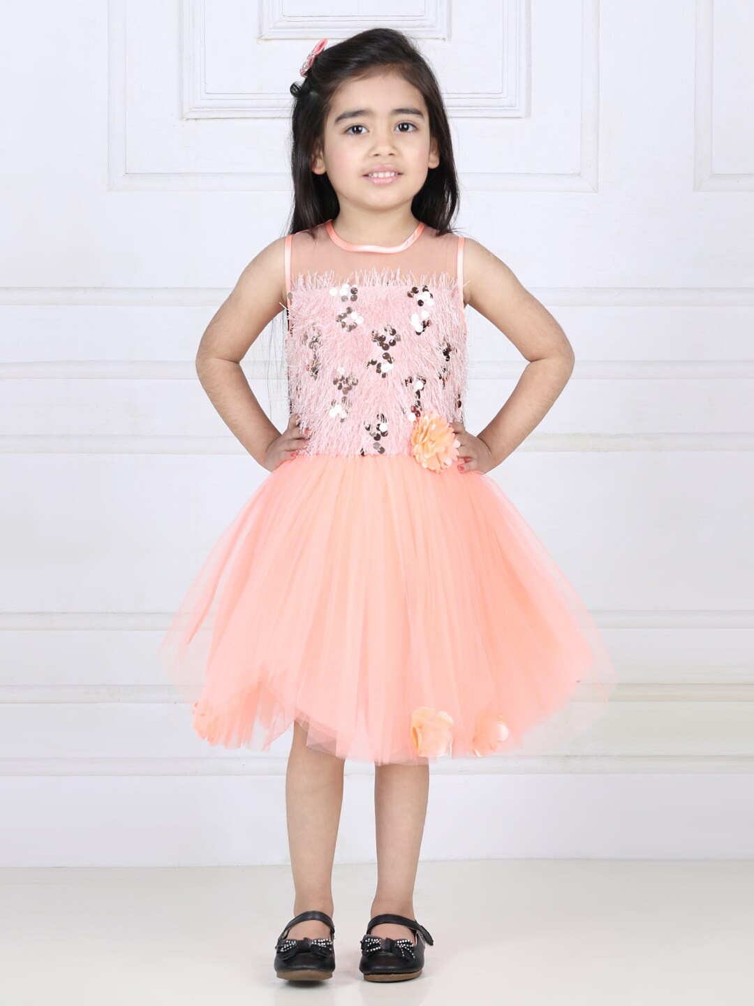 

Toy Balloon kids Girls Embellished Net Fit & Flare Dress, Peach