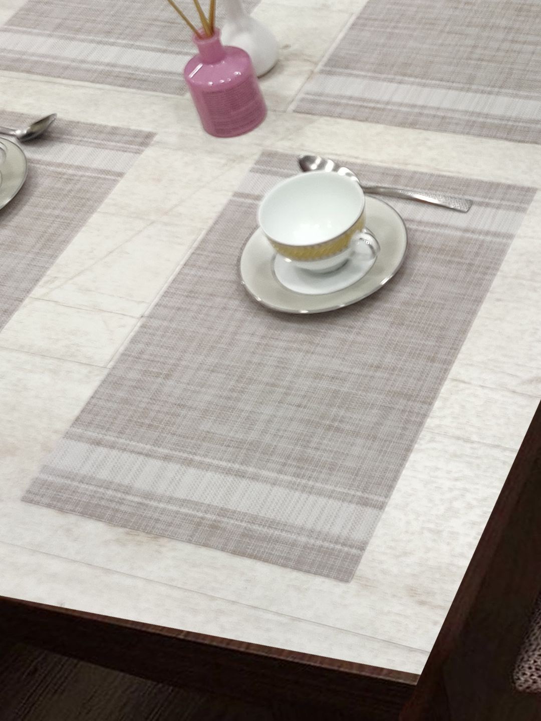 

BIANCA Alpine Grey and White Set of 6 Striped Woven Pattern Table Placemats