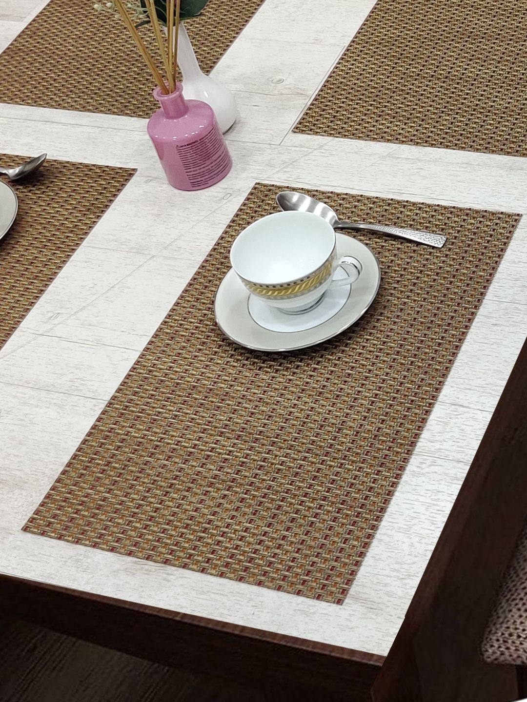 

BIANCA Bellevue Brown & Red Set of 6 Geometric Woven Pattern Table Placemats