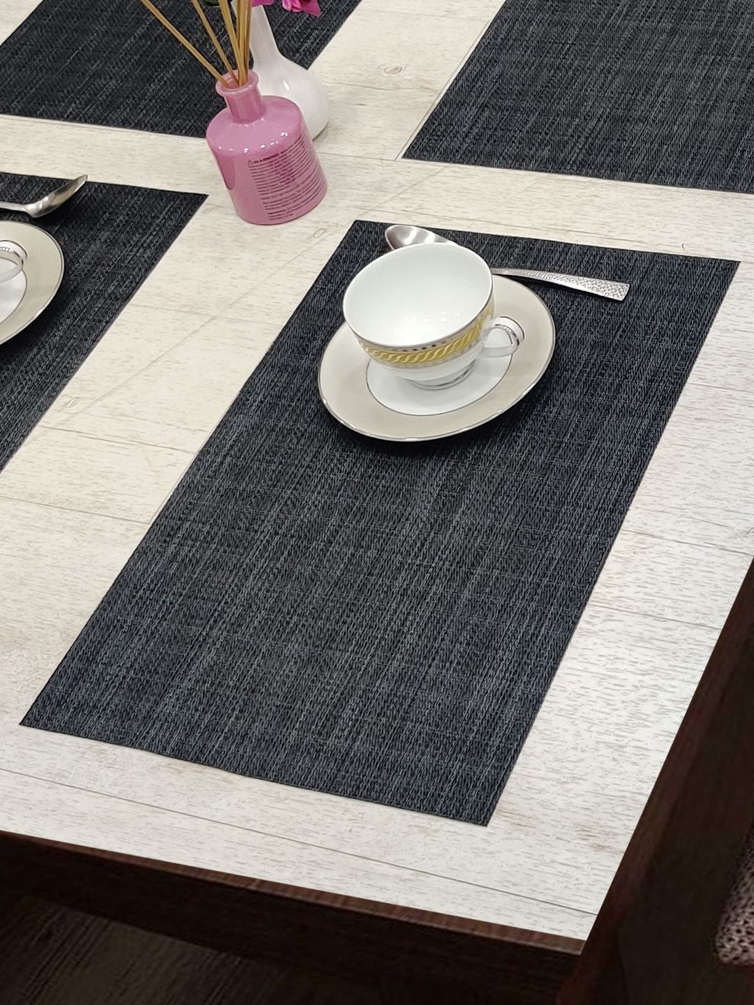 

BIANCA Alpine Grey Set of 6 Geometric Woven Pattern Table Placemats