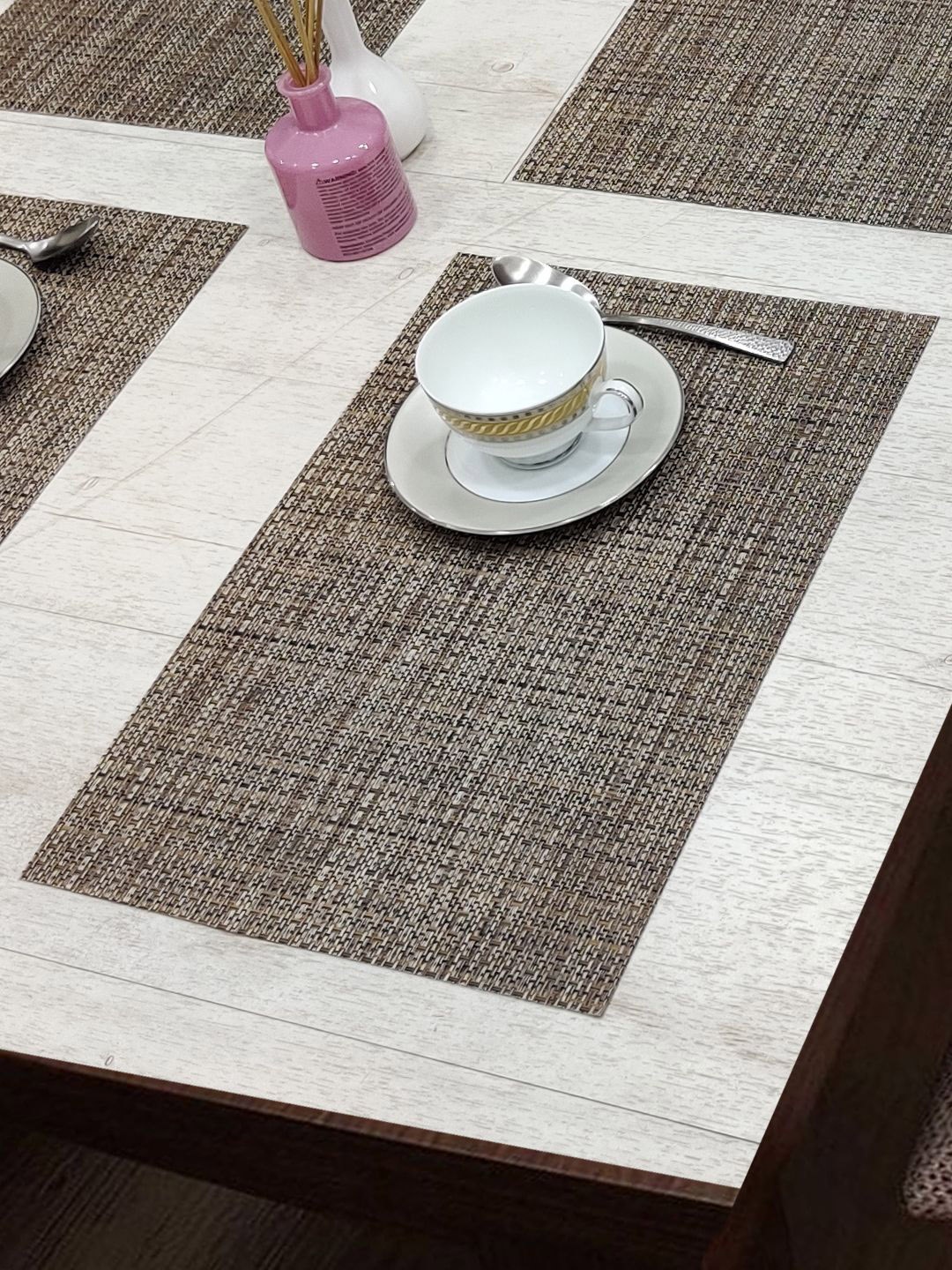 

BIANCA Bellevue Taupe Set of 6 Geometric Woven Pattern Table Placemats