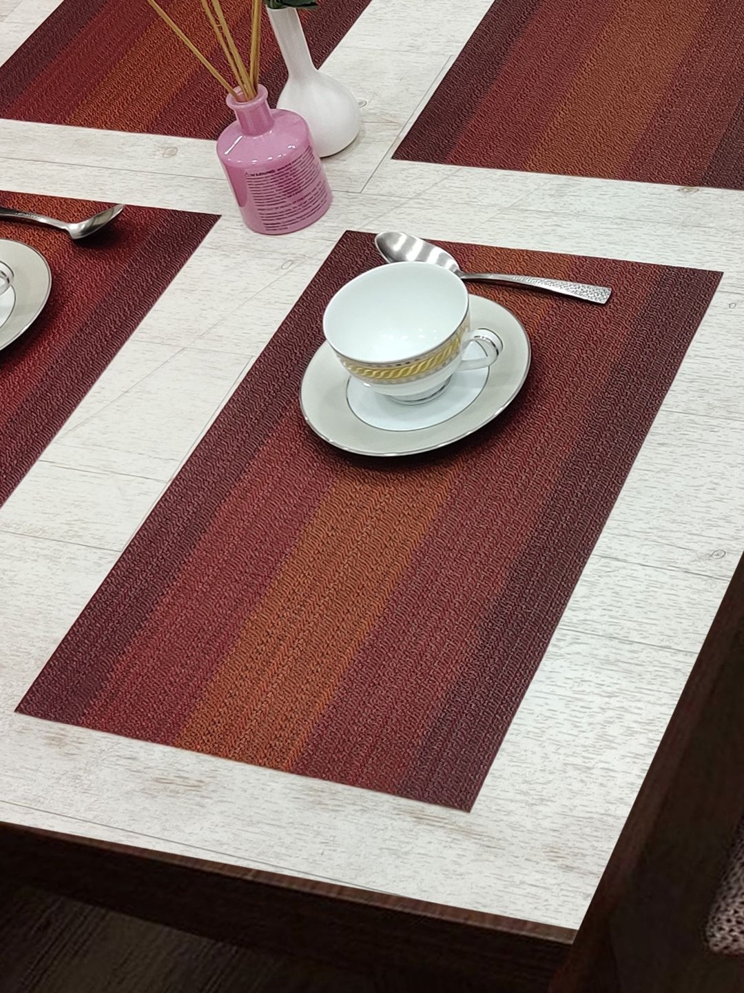 

BIANCA Alpine Brick Red and Beige Set of 6 Geometric Woven Pattern Table Placemats