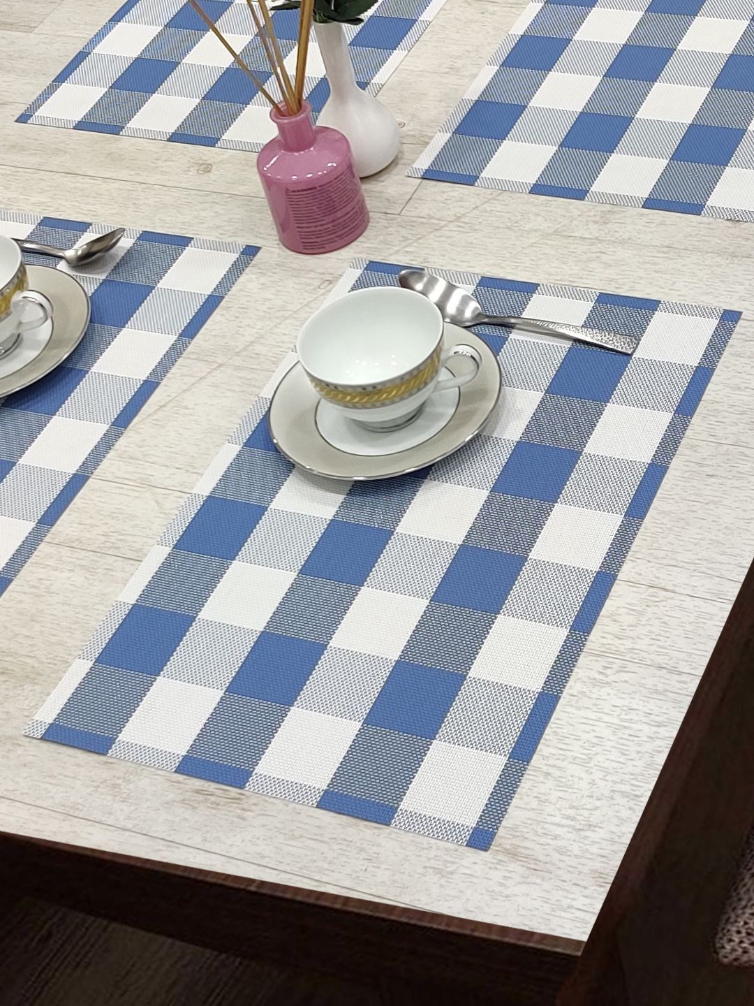 

BIANCA Alpine White and Blue Set of 6 Geometric Woven Pattern Table Placemats