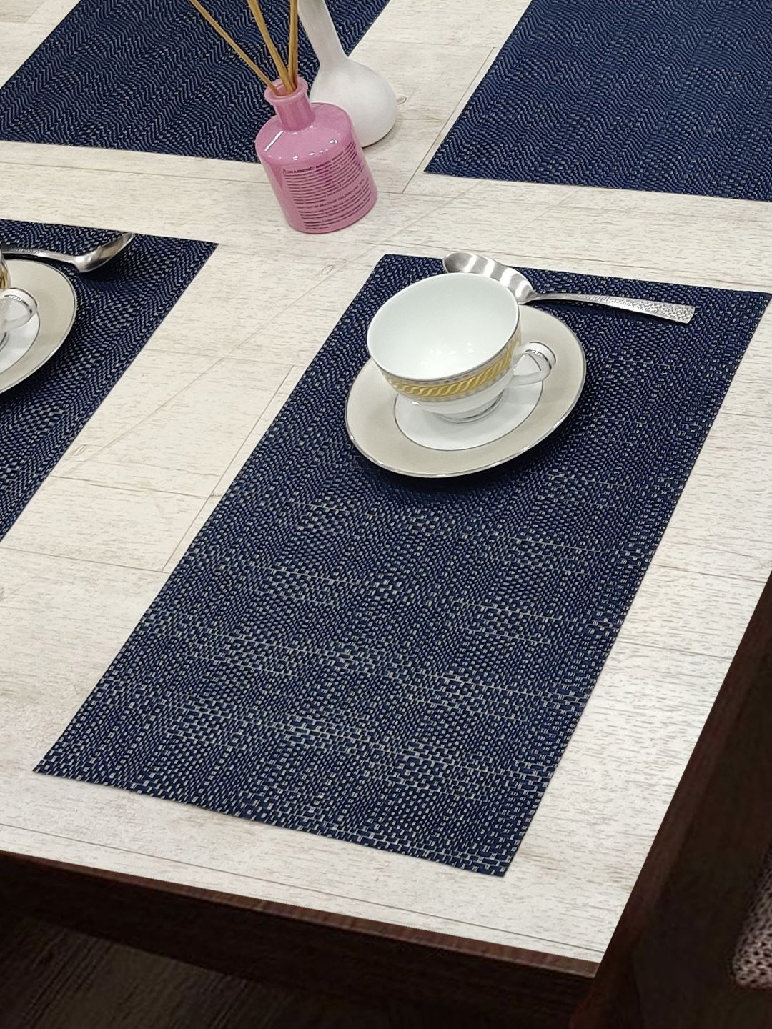 

BIANCA Alpine Blue Set of 6 Geometric Woven Pattern Table Placemats