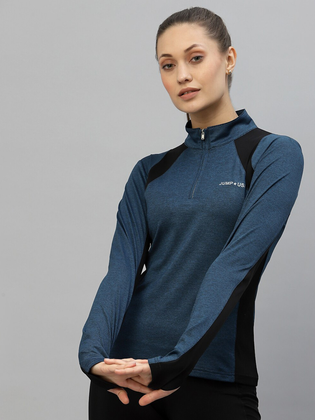 

JUMP USA Women Colourblocked Long Sleeve T-shirt, Blue