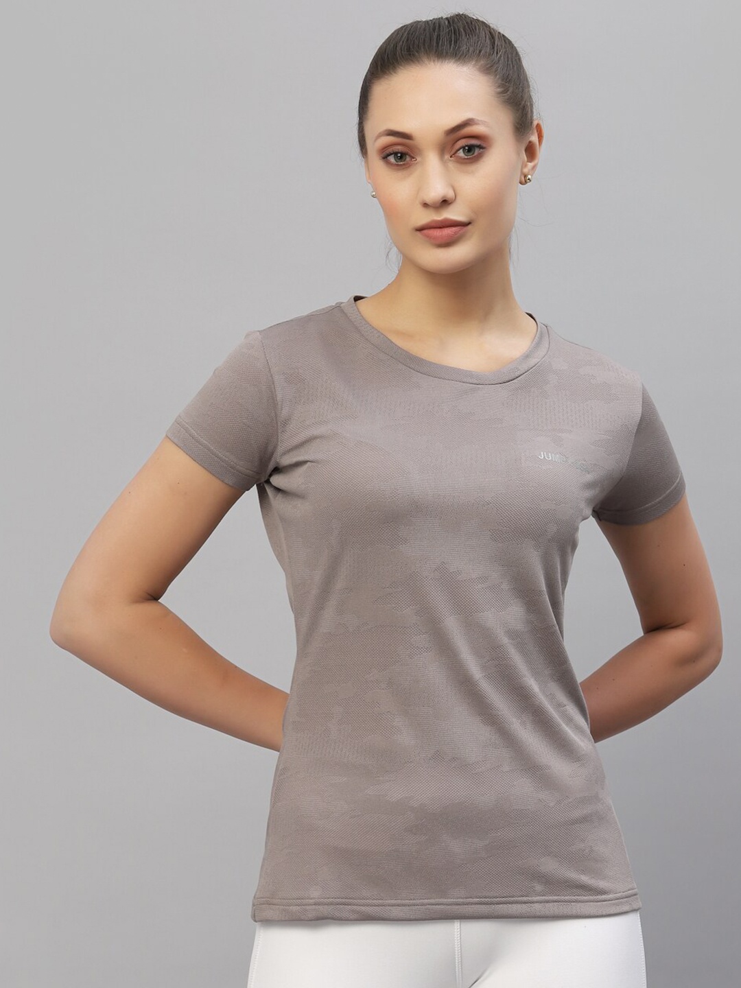 

JUMP USA Women Camouflage Printed Round Neck Short Sleeve T-shirt, Grey