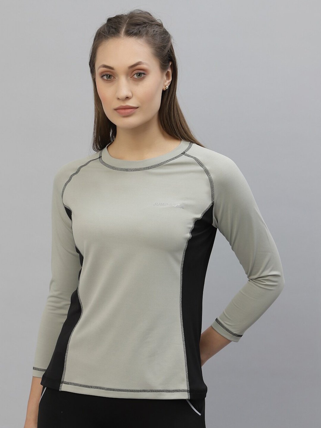 

JUMP USA Women Round Neck Raglan Sleeve T-shirt, Grey