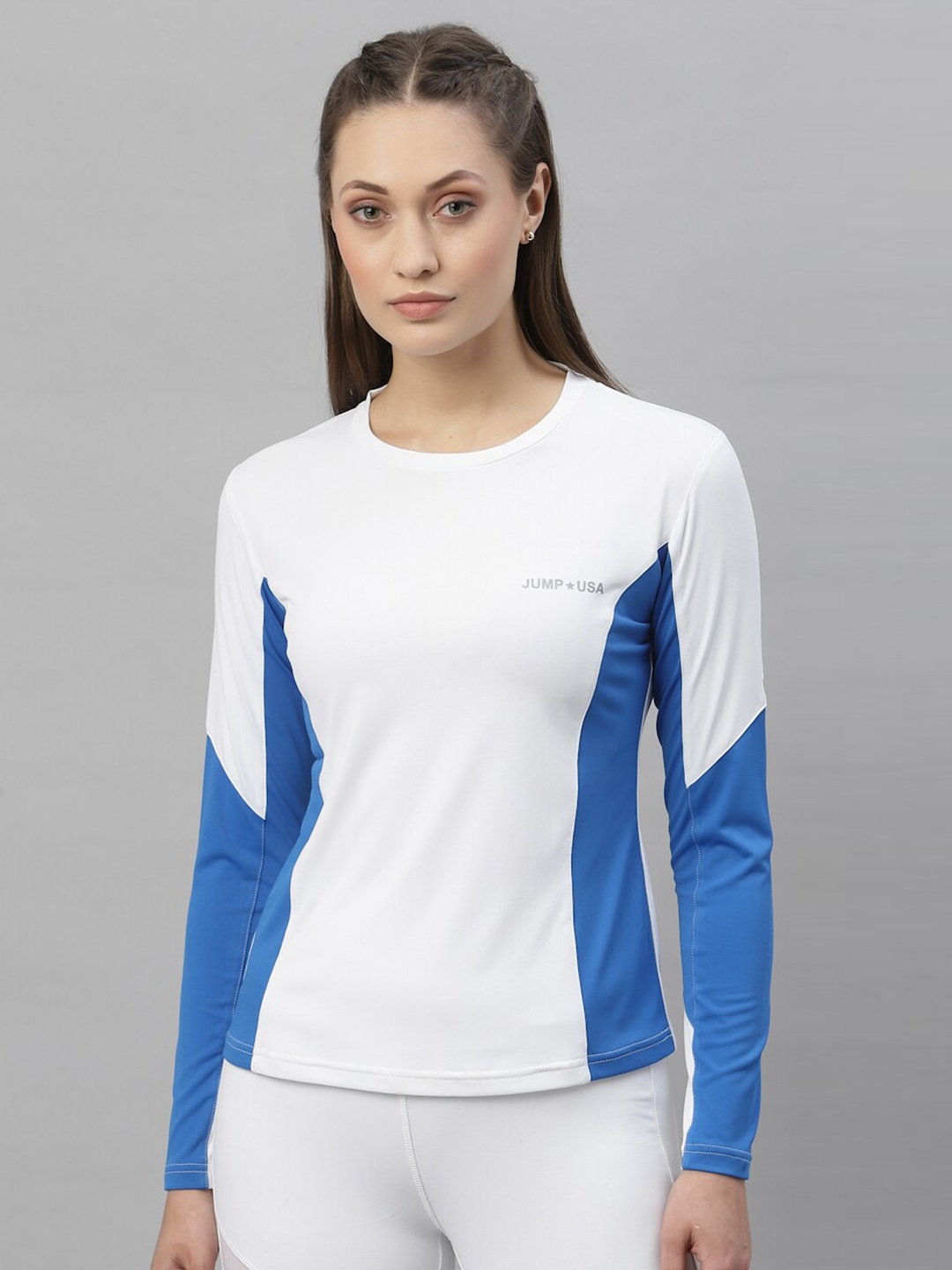 

JUMP USA Women Colourblocked Slim Fit T-shirt, White